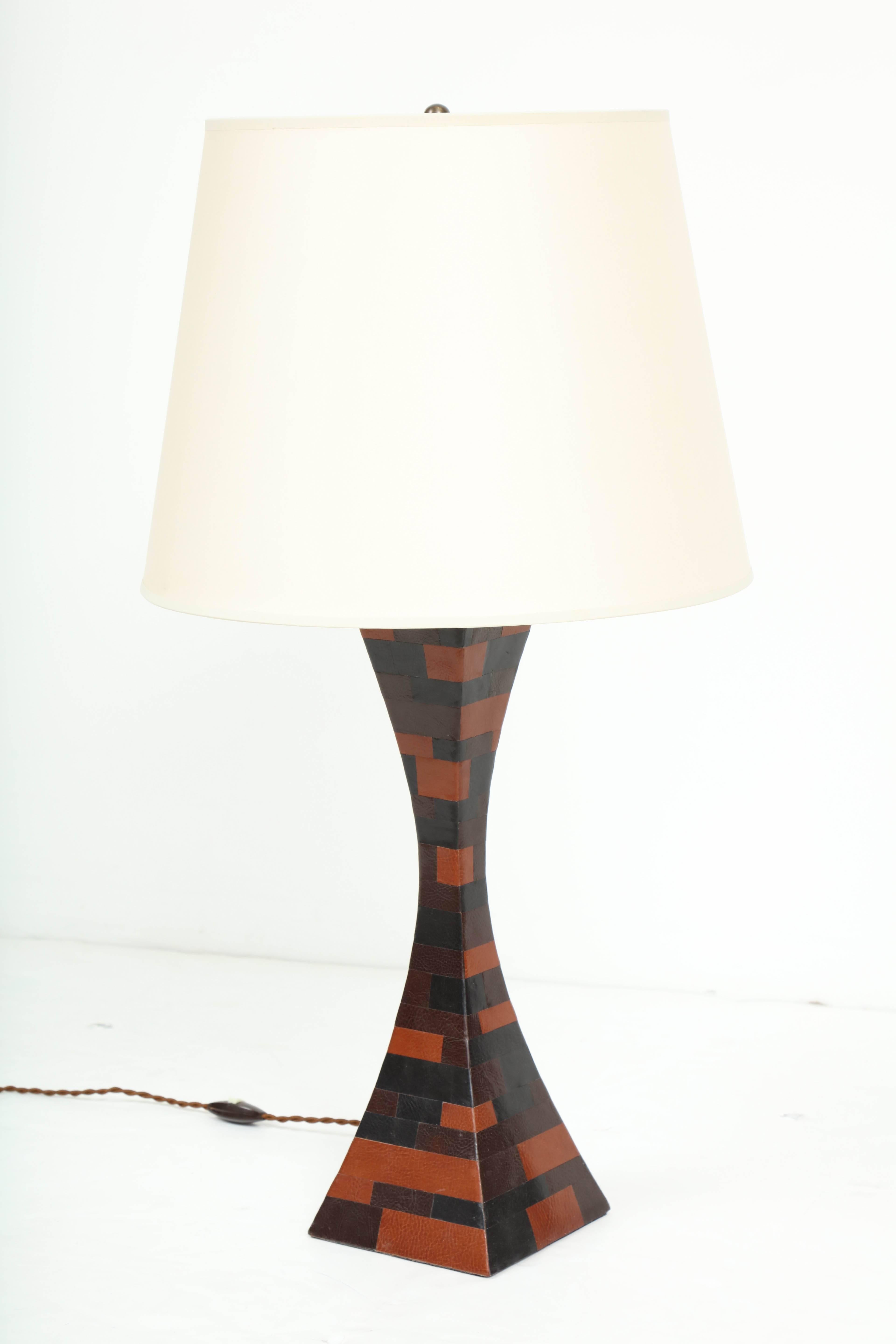 Late 20th Century Leather Patchwork Table Lamp For Sale