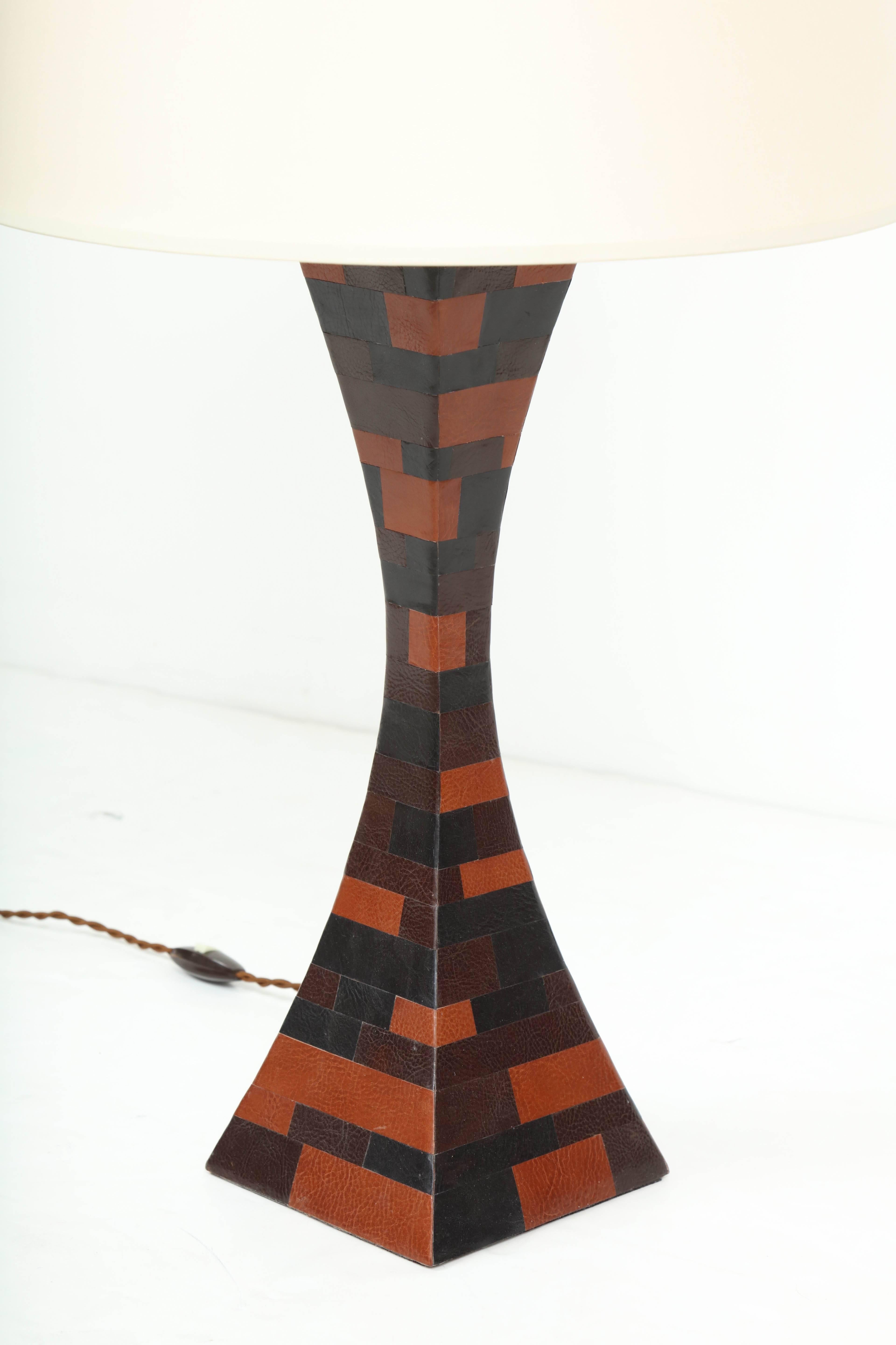 Leather Patchwork Table Lamp For Sale 1