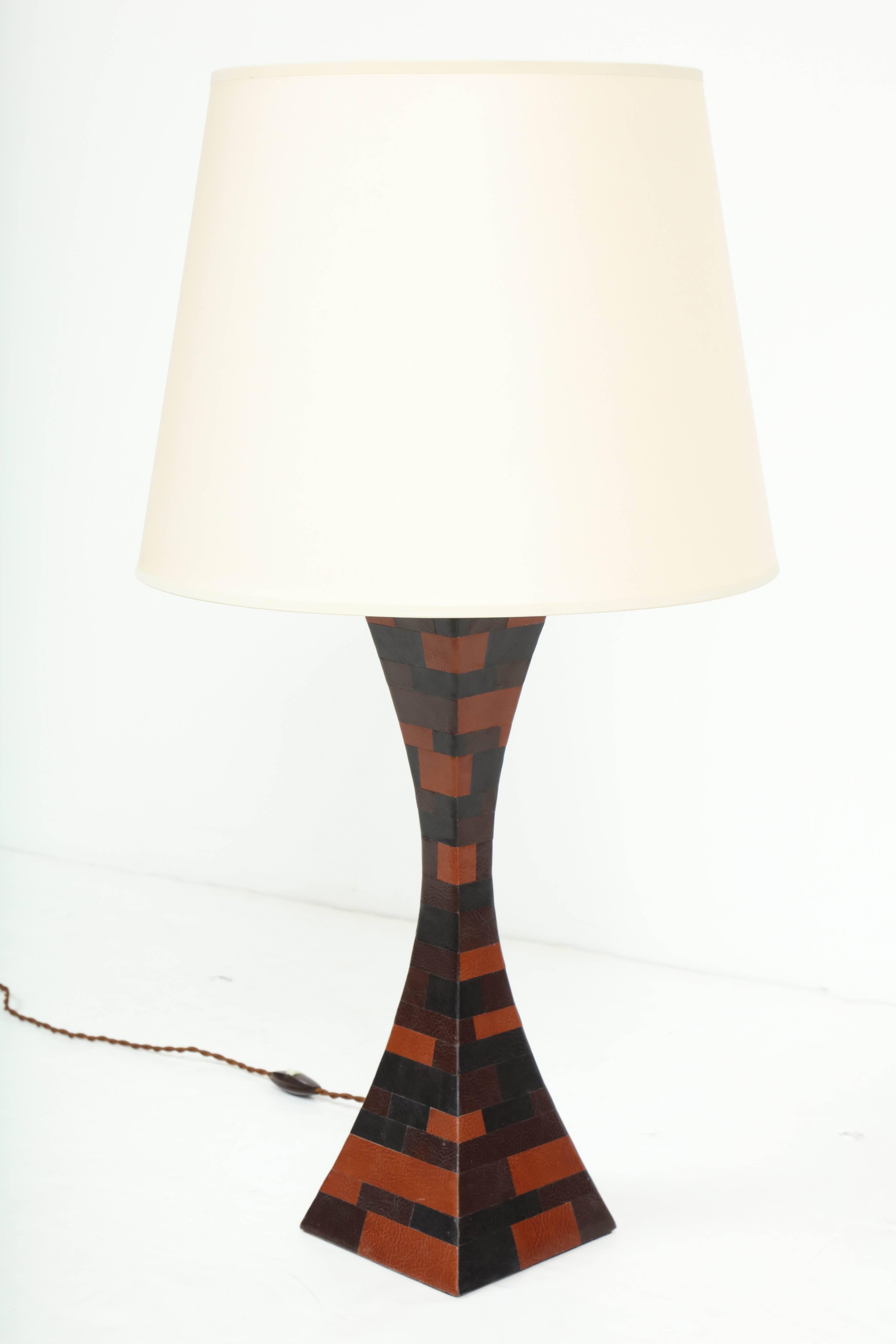 Leather Patchwork Table Lamp For Sale 2