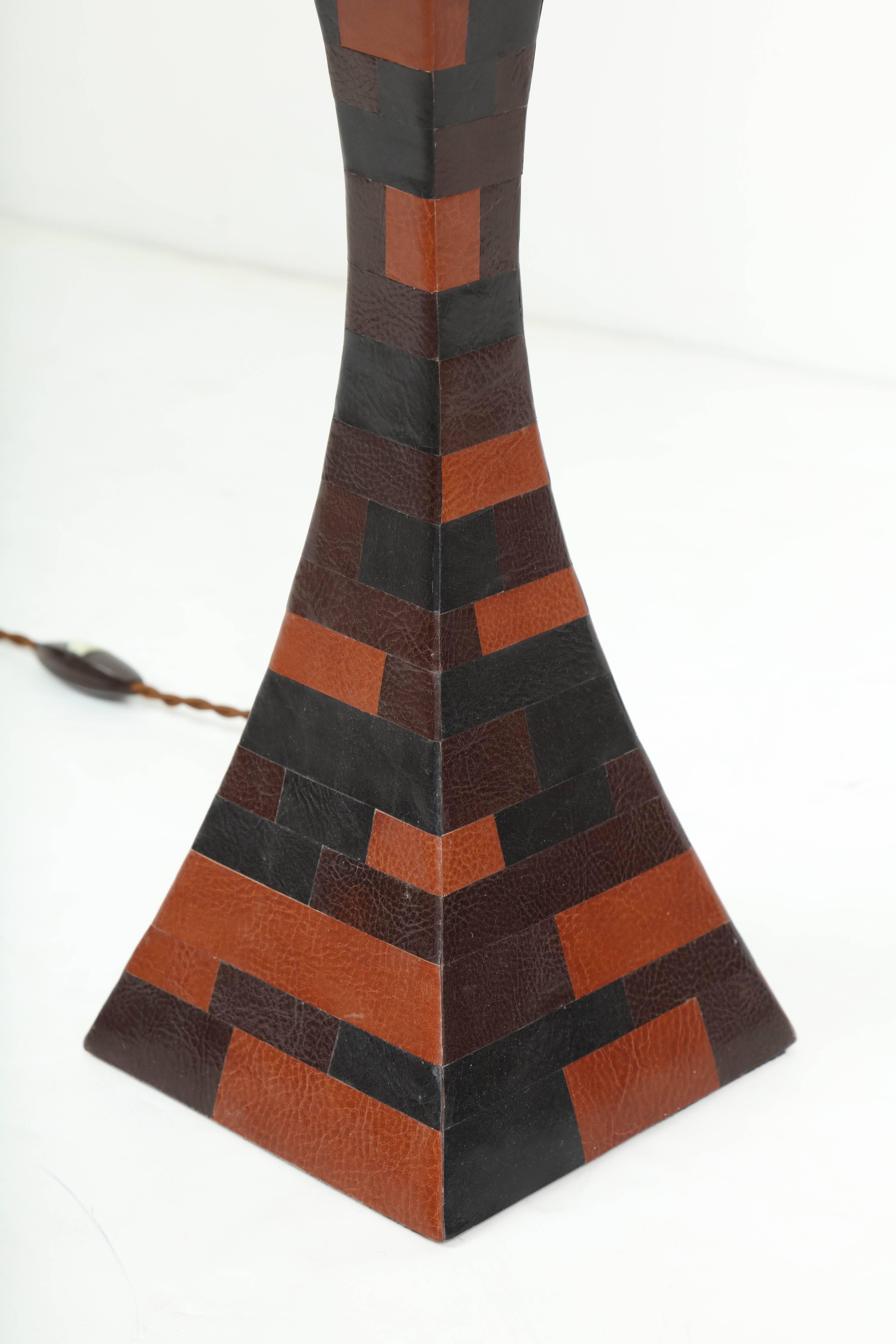 Leather Patchwork Table Lamp For Sale 3