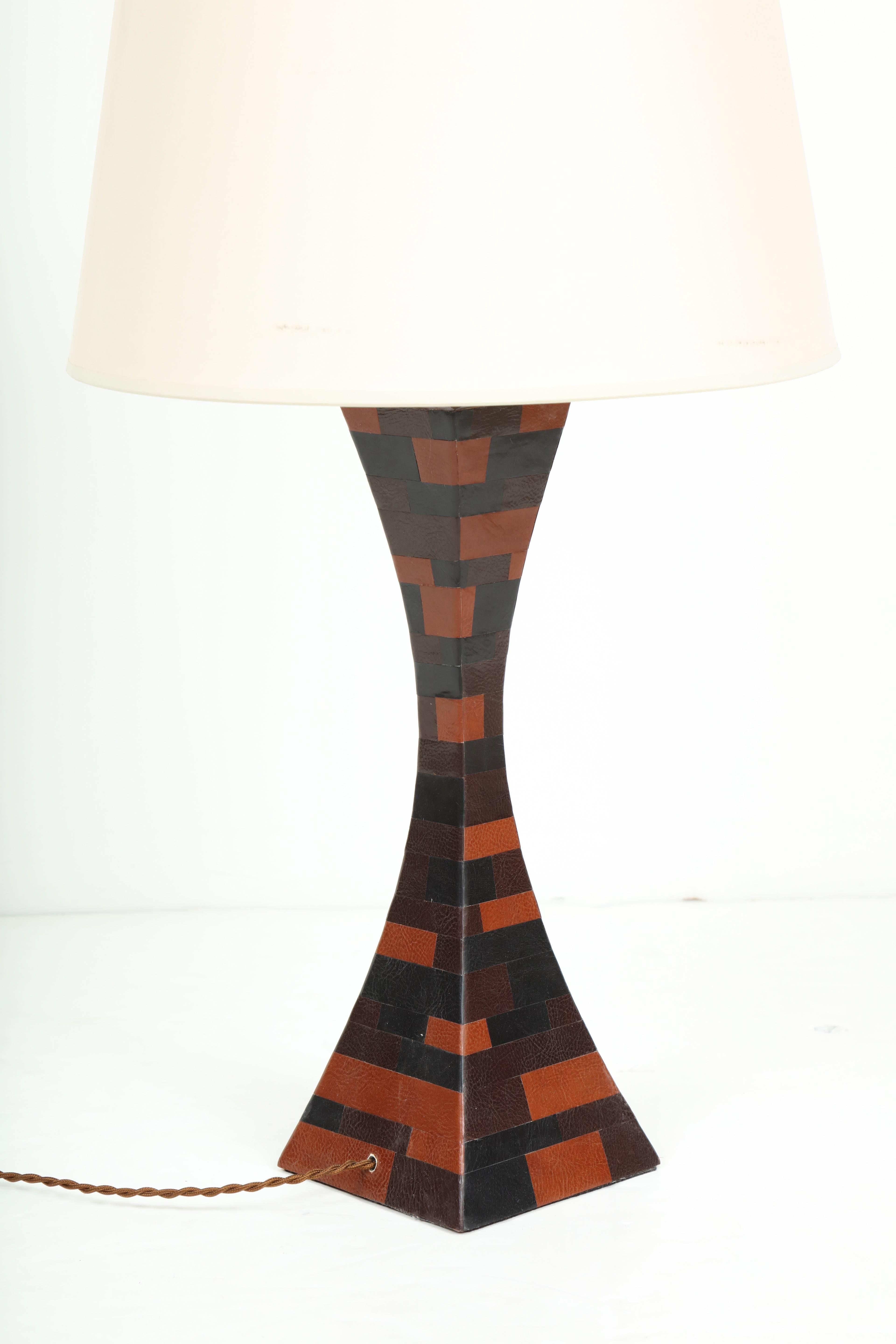 Leather Patchwork Table Lamp For Sale 4