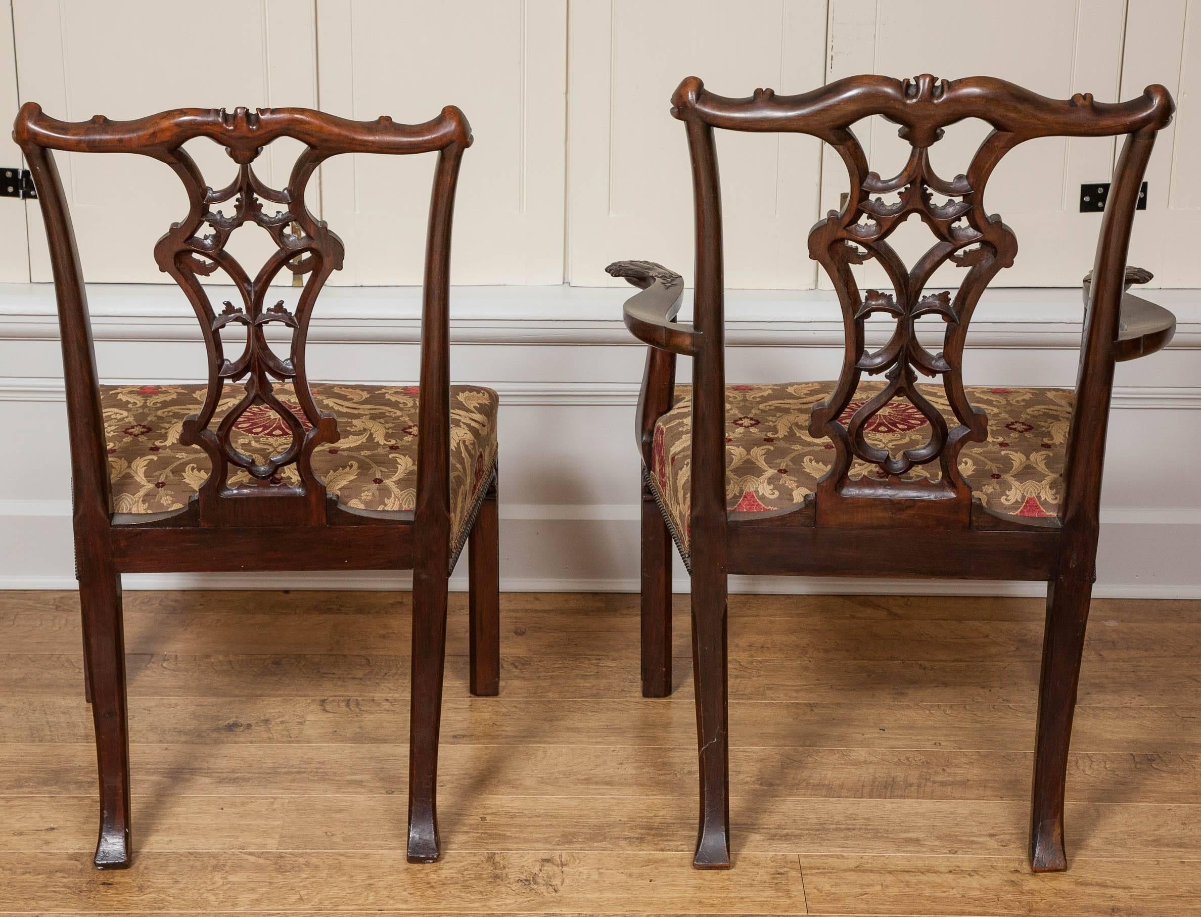 Carved Chippendale style carved Mahogany Dining Chairs, 19th Century, Set of Ten (8+2) For Sale