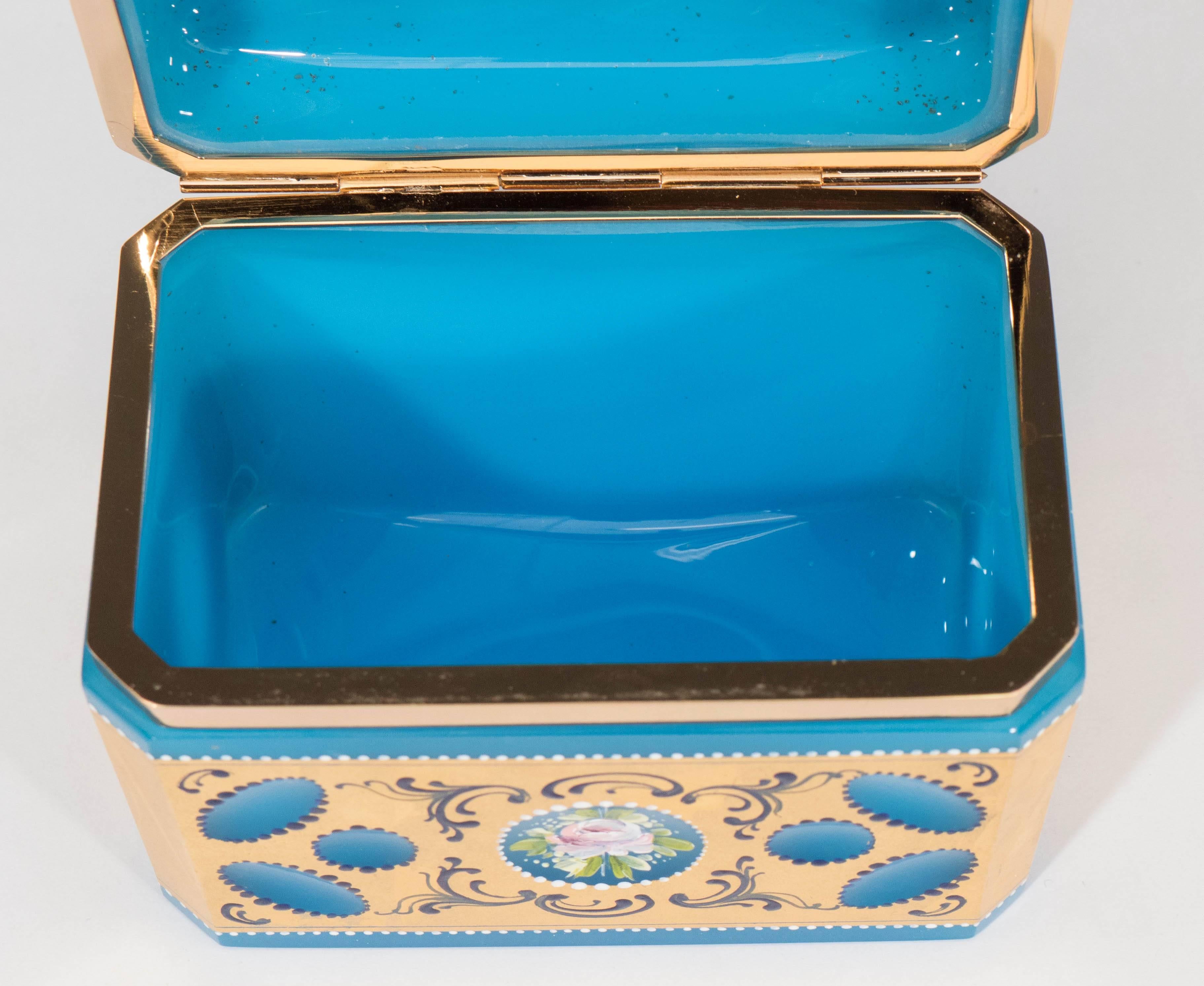 20th Century Mid-Century Hand-Painted & Gilded Blue Murano Glass Box