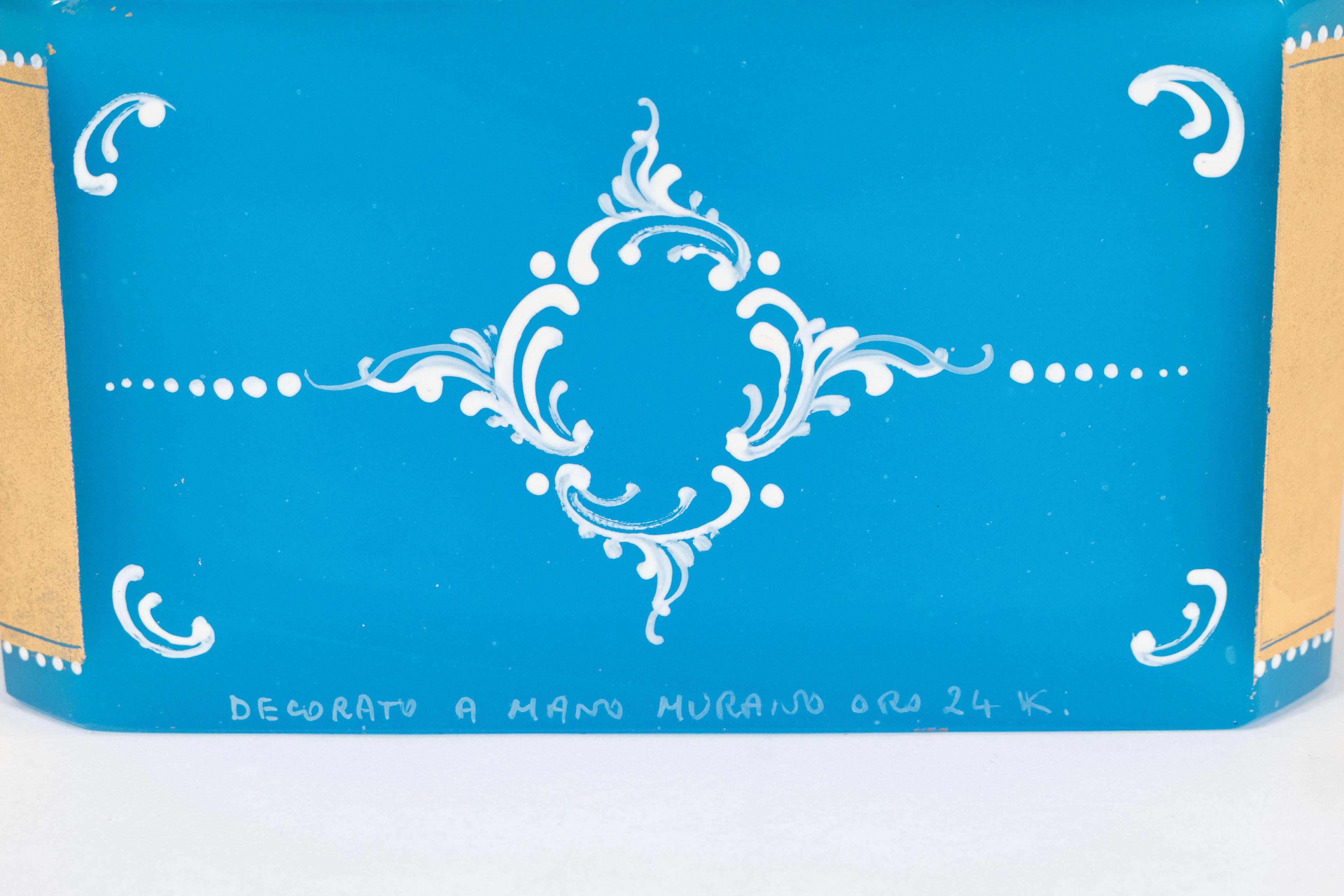 Mid-Century Hand-Painted & Gilded Blue Murano Glass Box 3