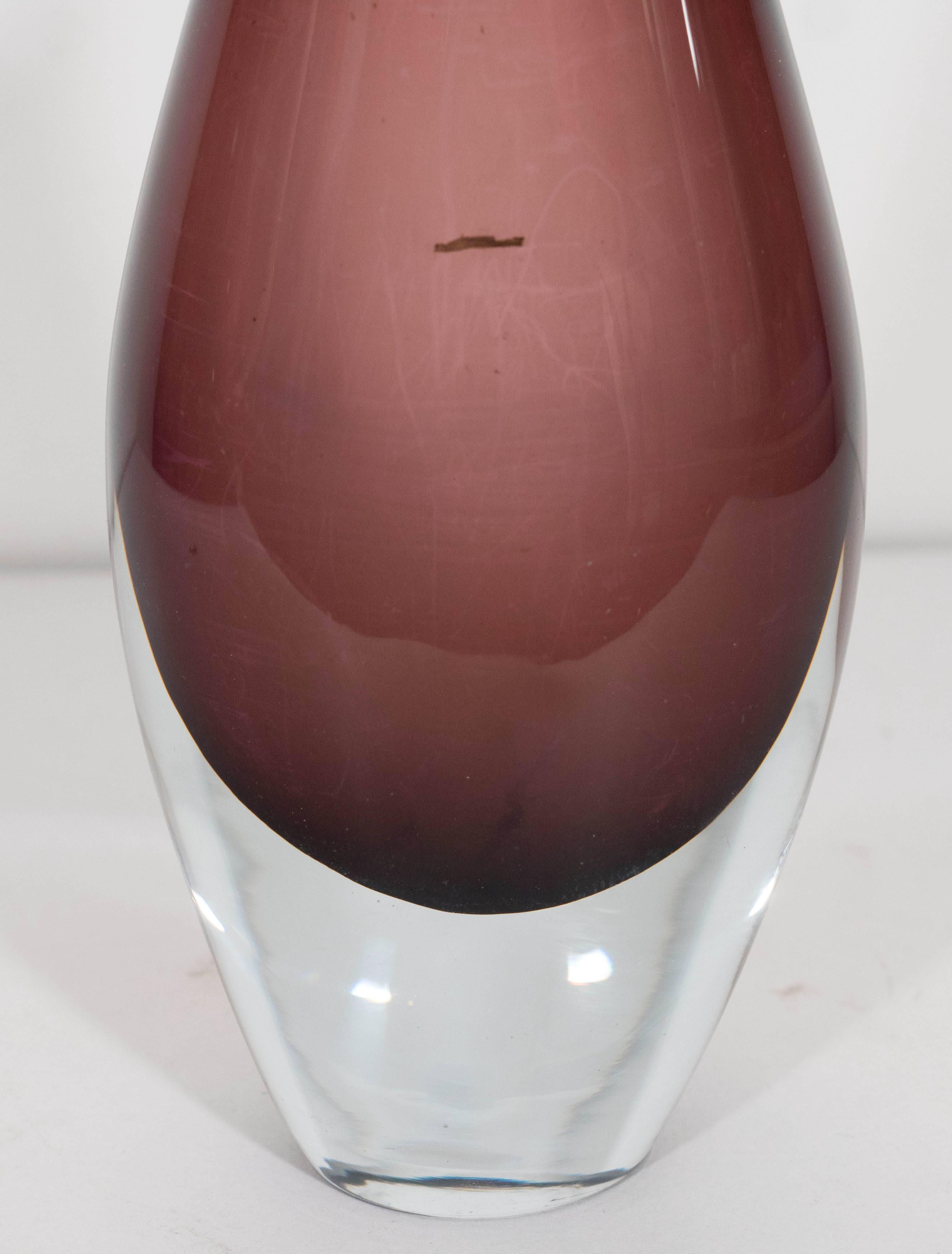 Mid-Century Modern Murano Glass 'Sommerso' Vase in Amethyst