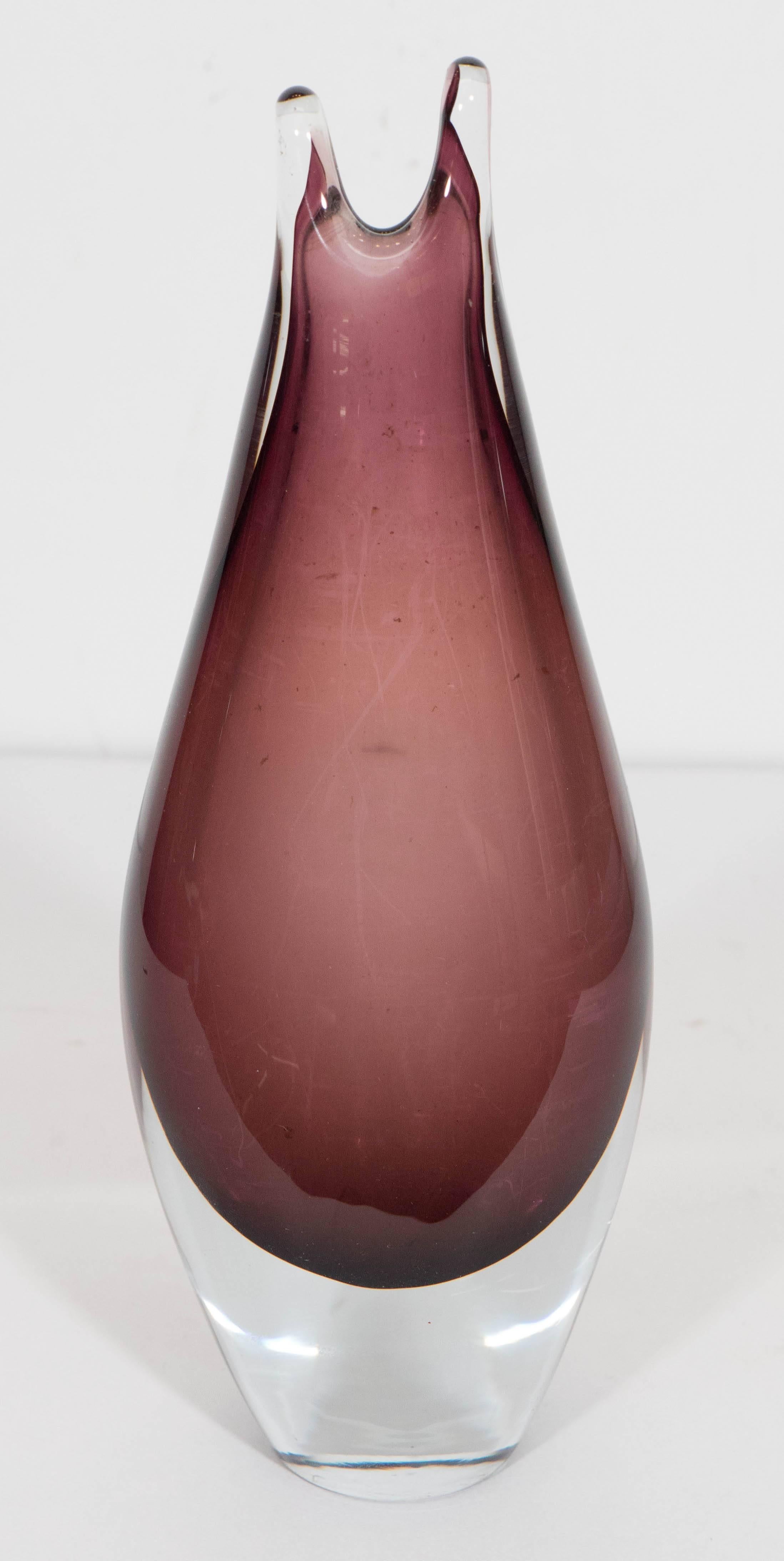 Italian Murano Glass 'Sommerso' Vase in Amethyst