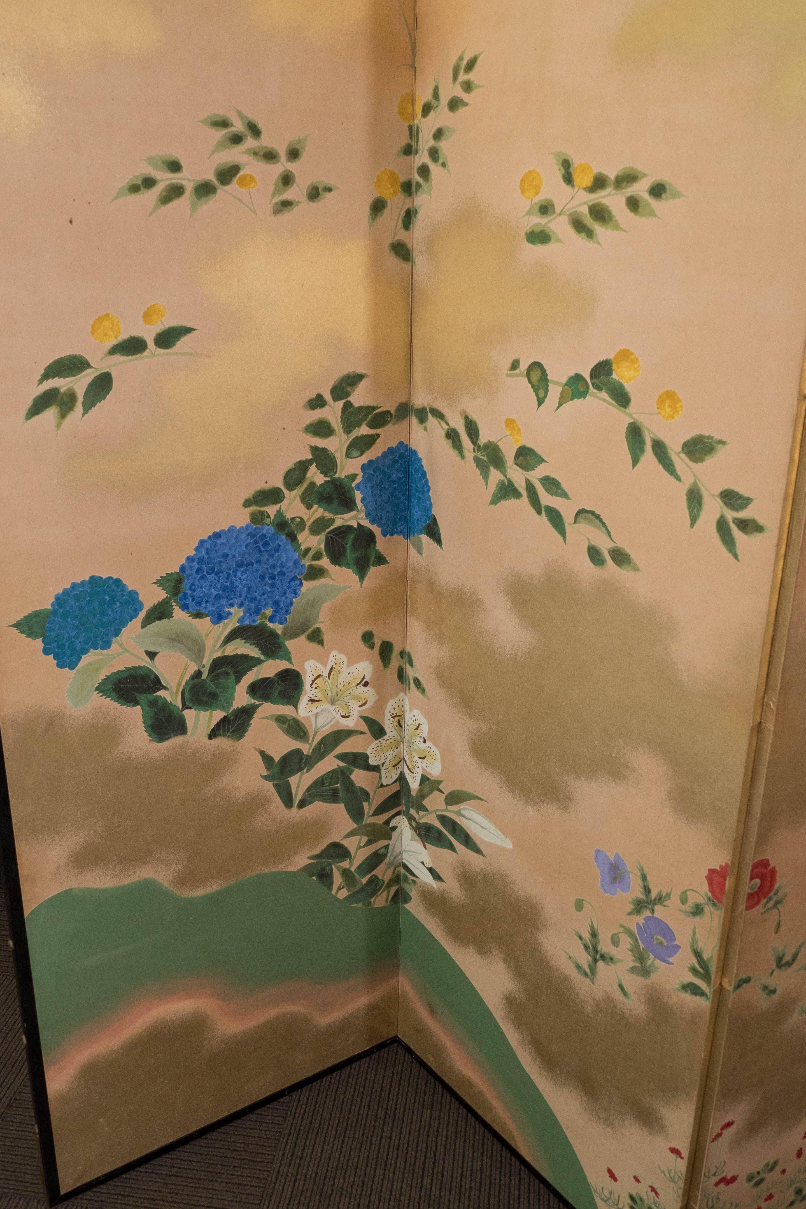 Lacquered Japanese Six-Panel Screen, Late Meiji-Early Showa Period For Sale