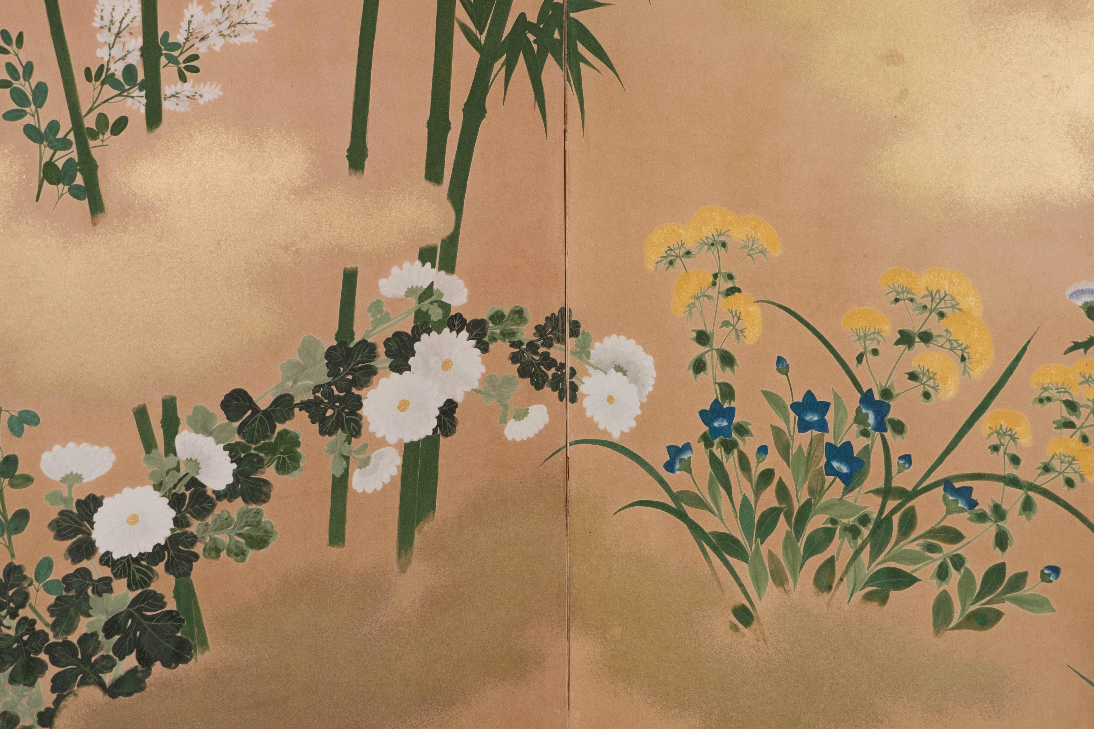 Lacquered Japanese Late Meiji-Early Showa Period Six-Panel Screen For Sale