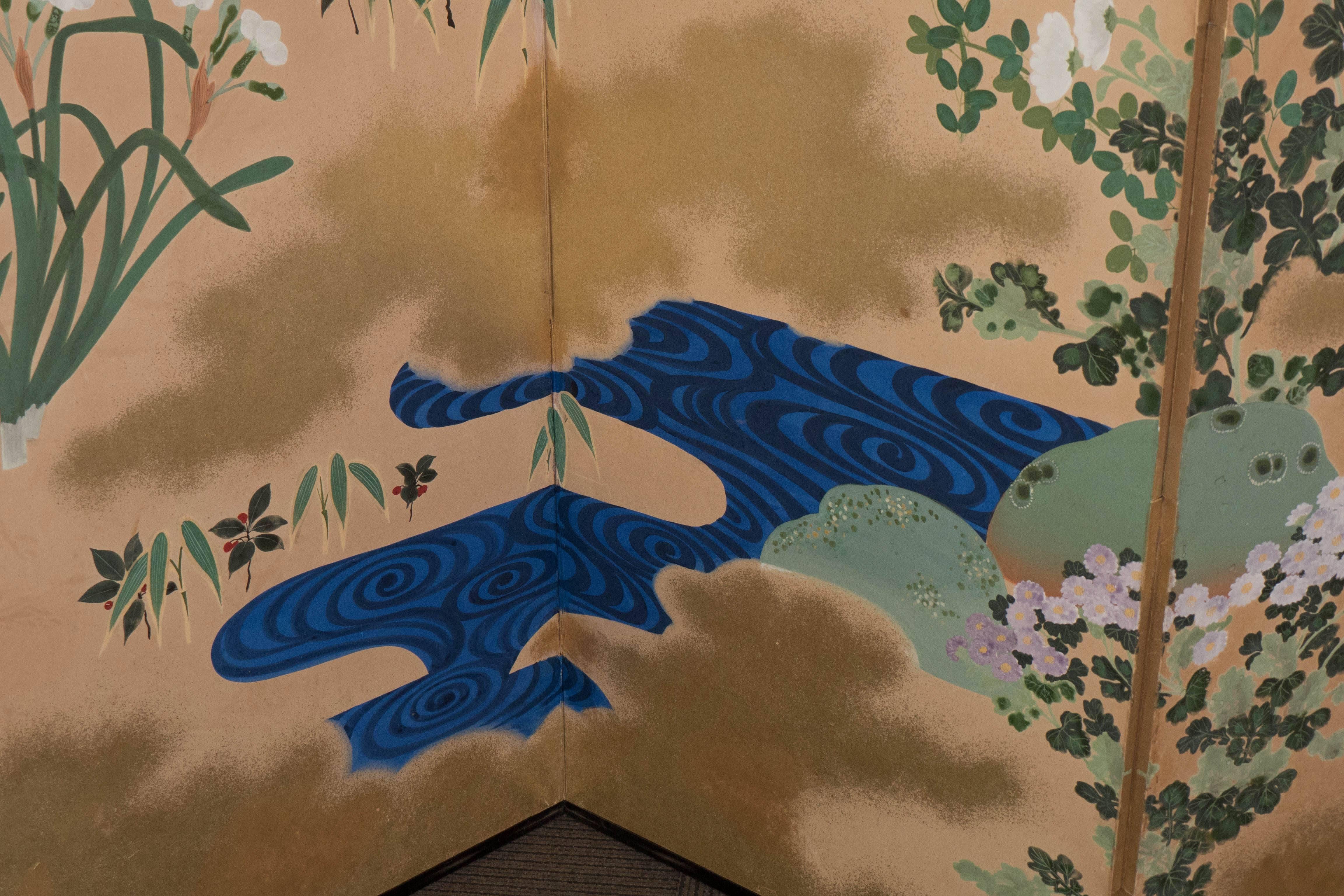 Japanese Late Meiji-Early Showa Period Six-Panel Screen In Good Condition For Sale In New York, NY