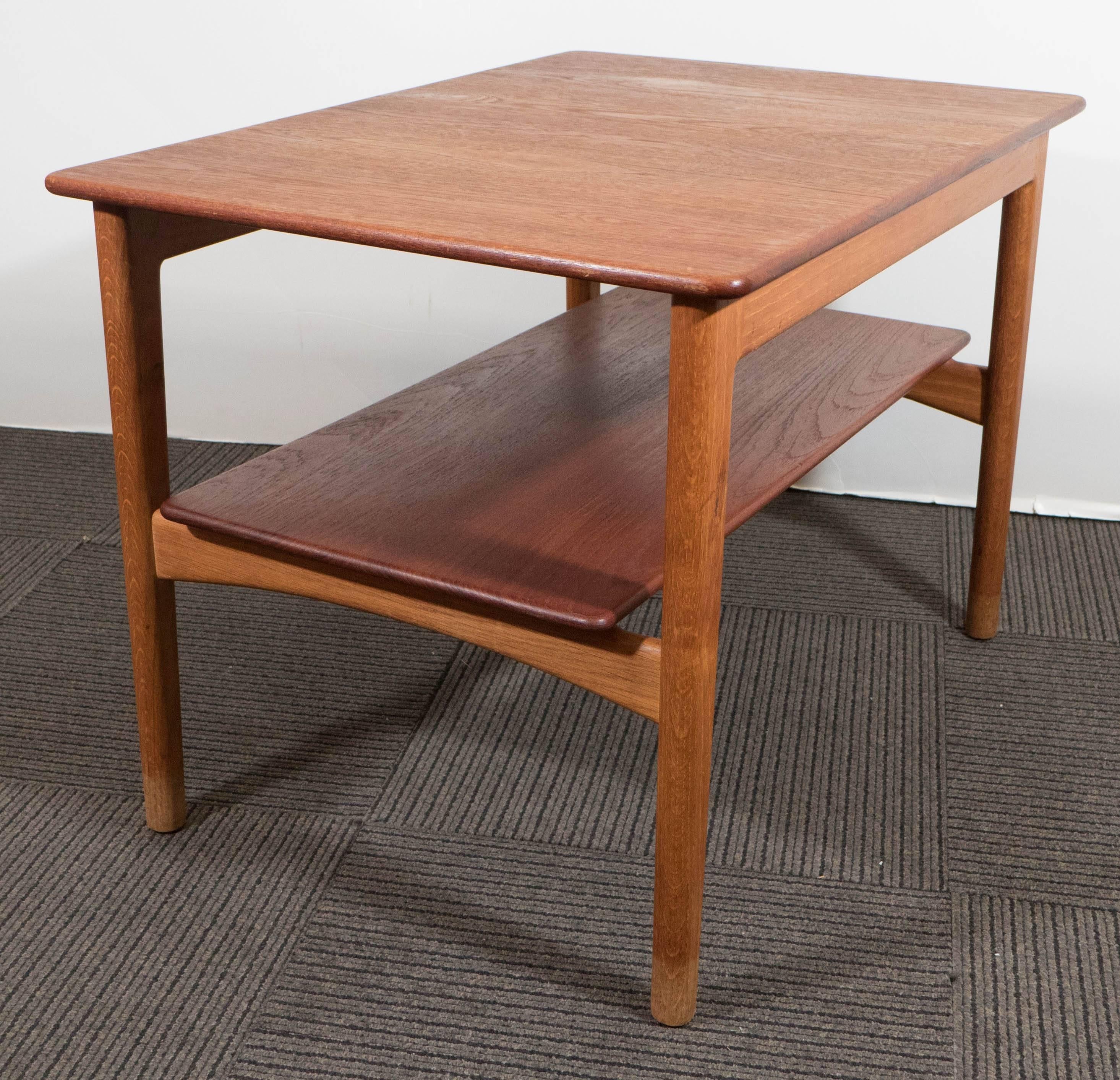 Scandinavian Modern Teak Side Table with Shelf by Johannes Hansen of Denmark In Good Condition In New York, NY