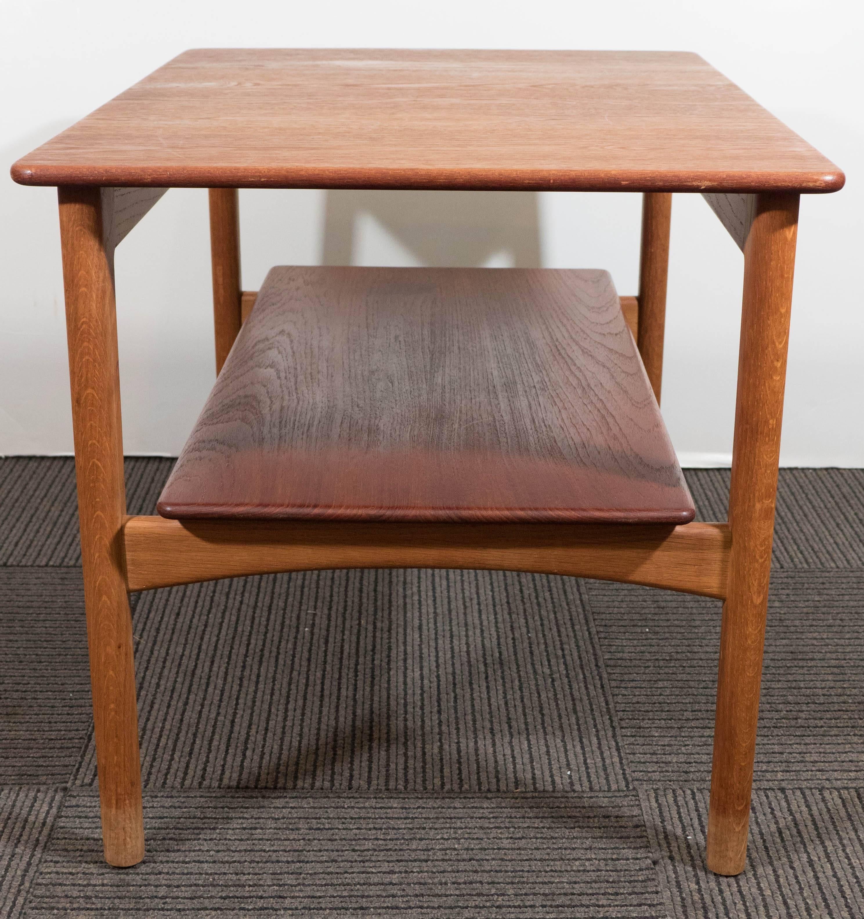 Wood Scandinavian Modern Teak Side Table with Shelf by Johannes Hansen of Denmark