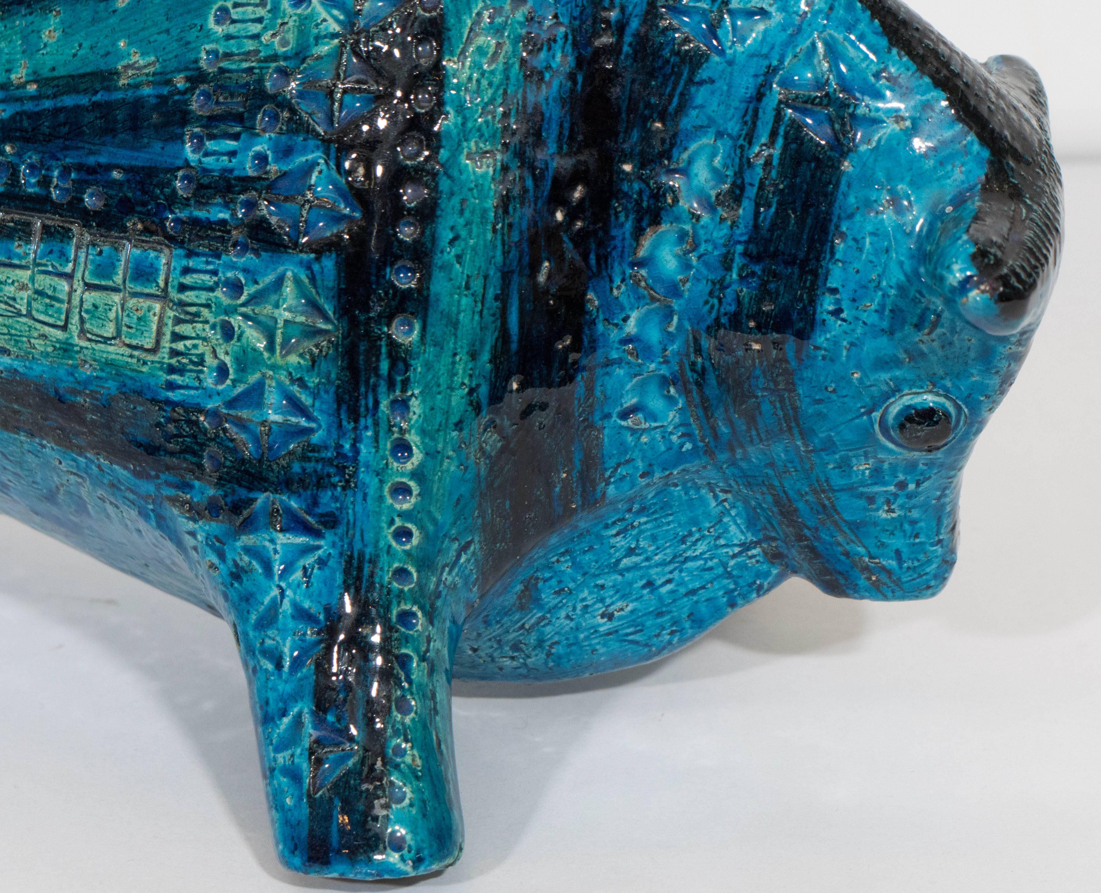 Glazed Rimini Blue Bull Sculpture by Bitossi for Raymor