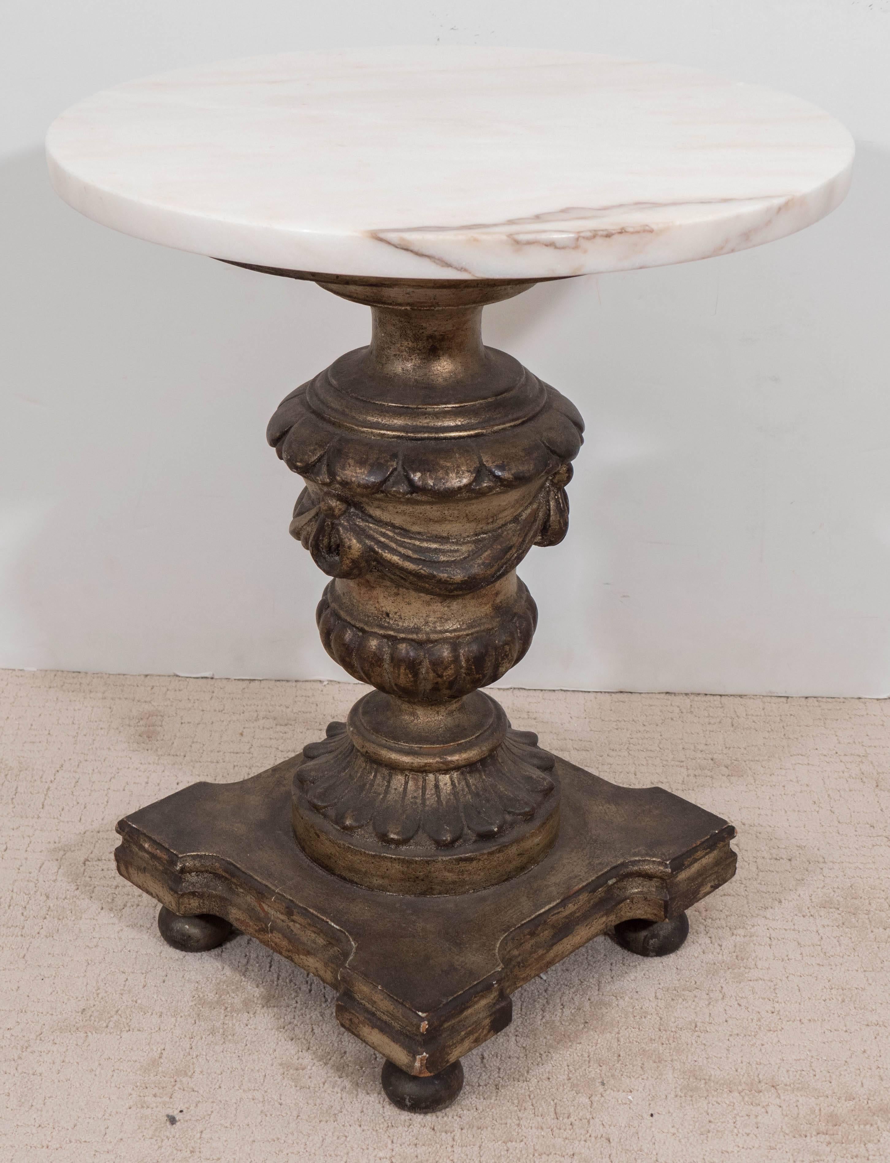 Mid-20th Century Mid-Century Italian Marble-Top Martini Table with Silver Gilt Pedestal Base