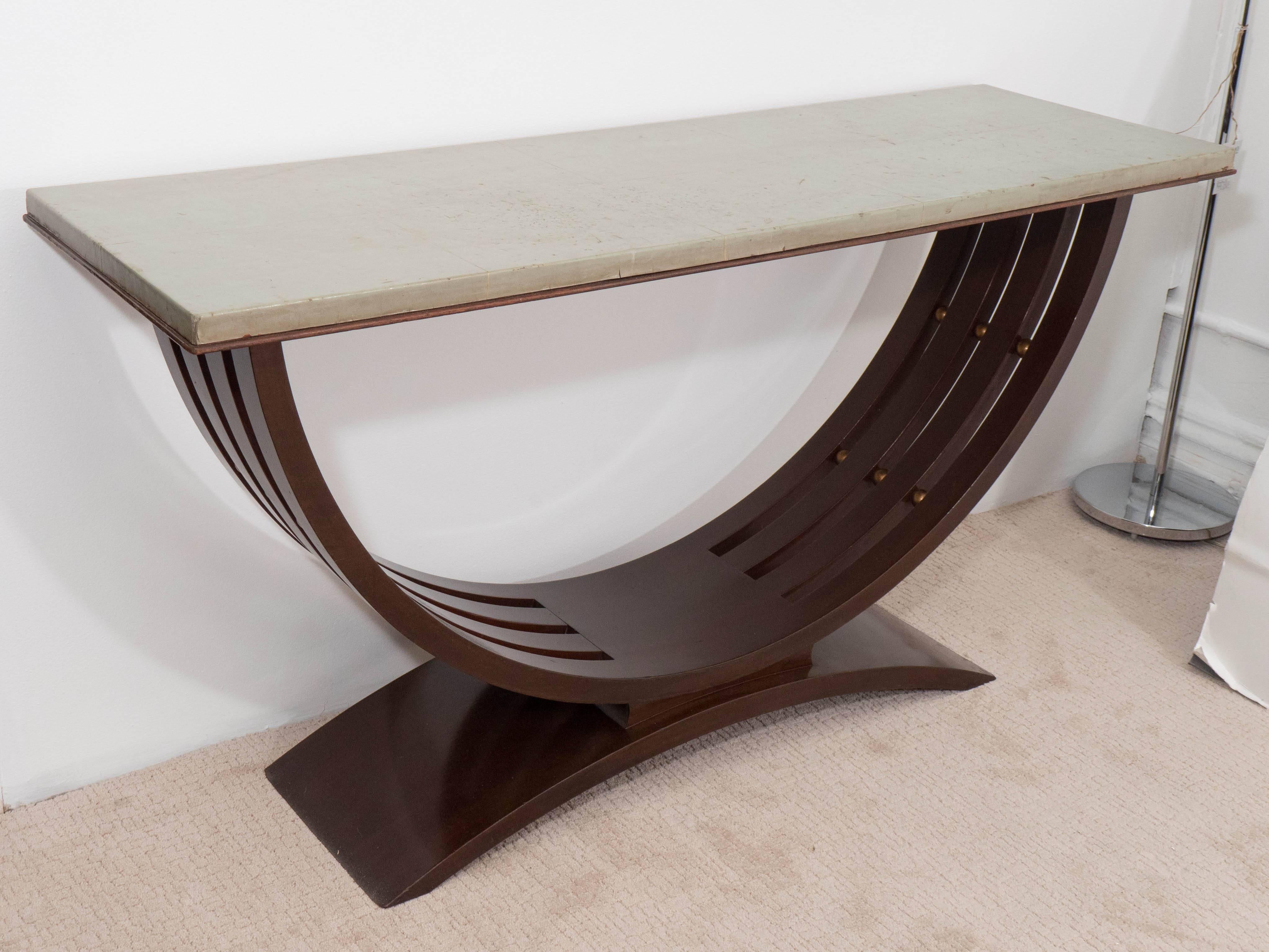 Art Deco Rosewood Console with Parchment Top In Good Condition In New York, NY