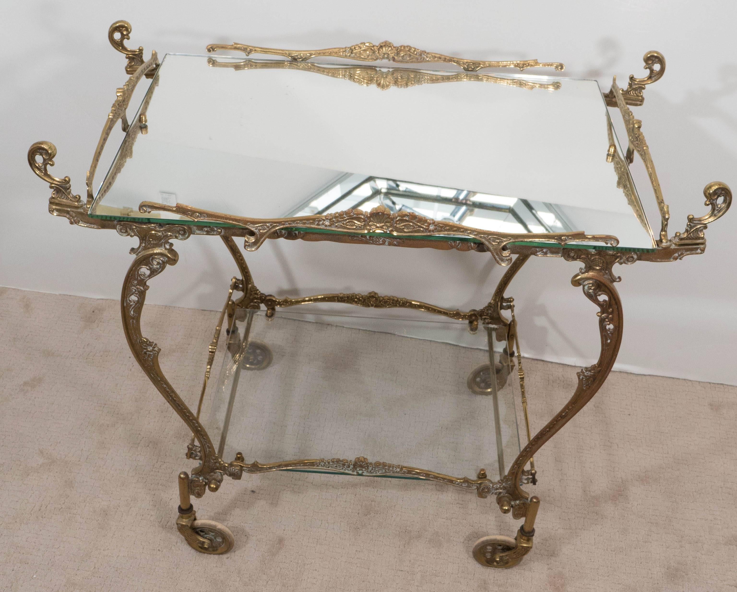 Rococo Style Two-Tier Tea Cart in Brass In Good Condition In Astoria, NY