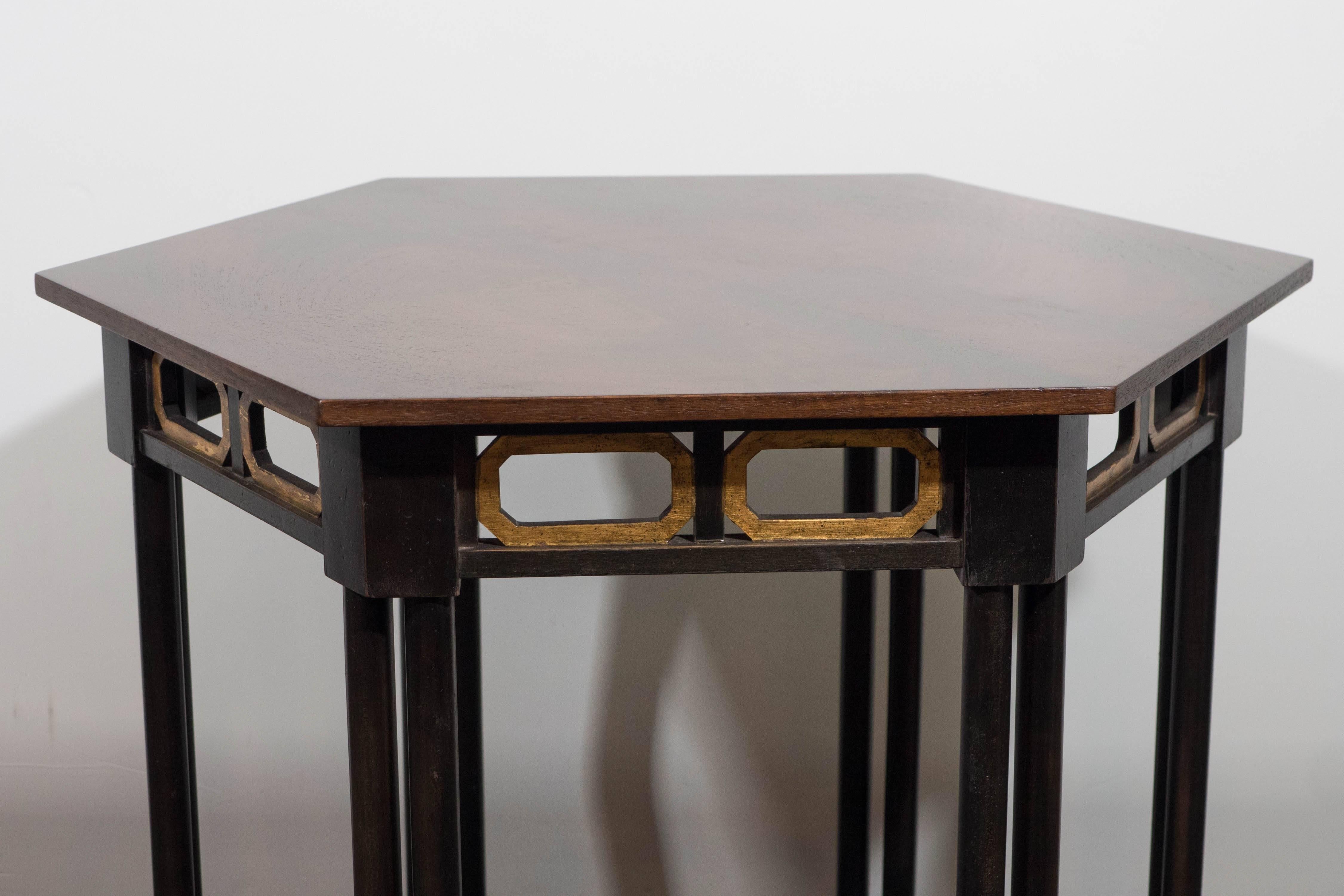 Wood Pair of Moorish Style Hexagonal Side Tables by Baker Furniture