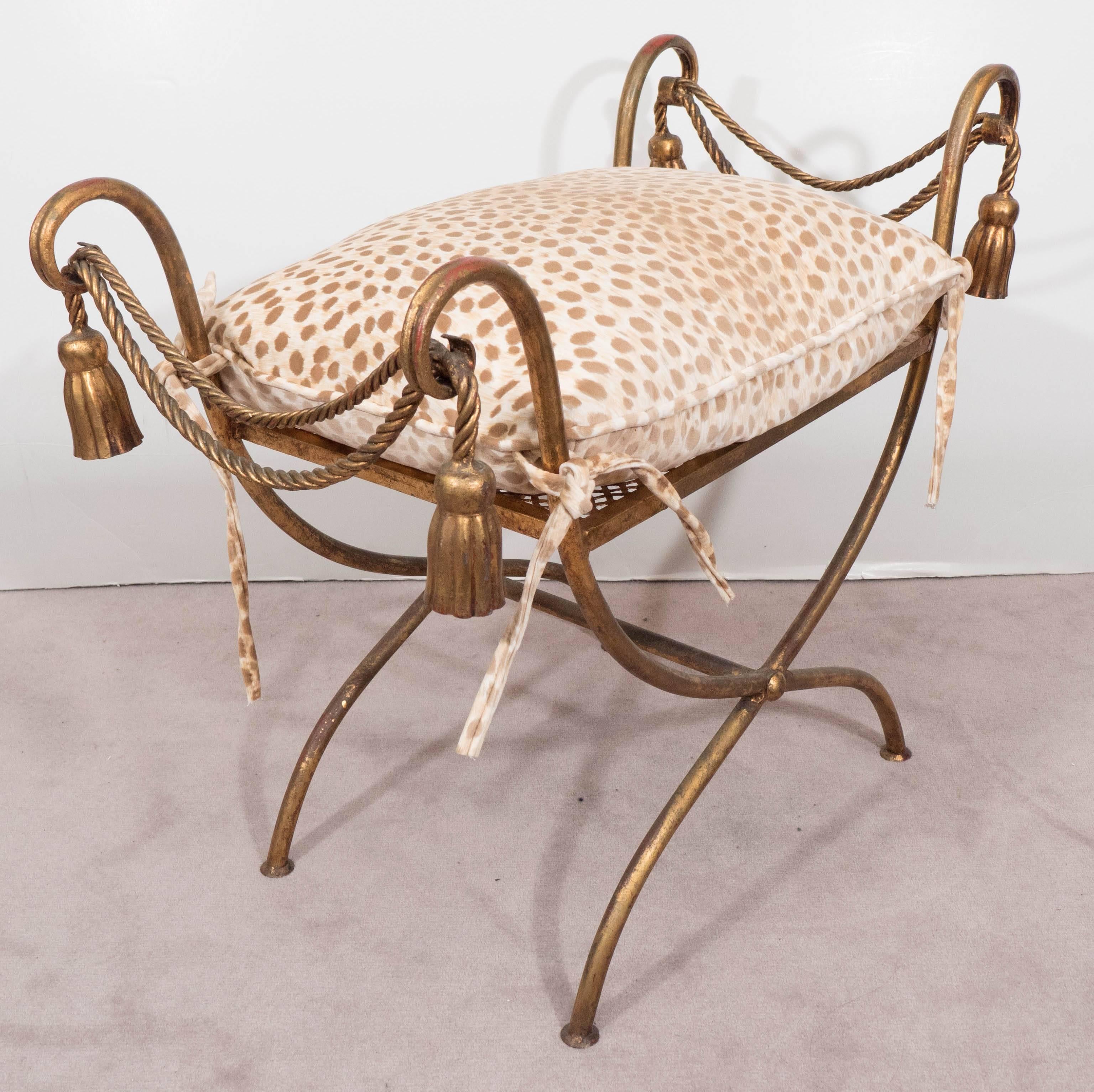 Mid-Century Italian Gilt Rope and Tassel Bench In Good Condition In New York, NY