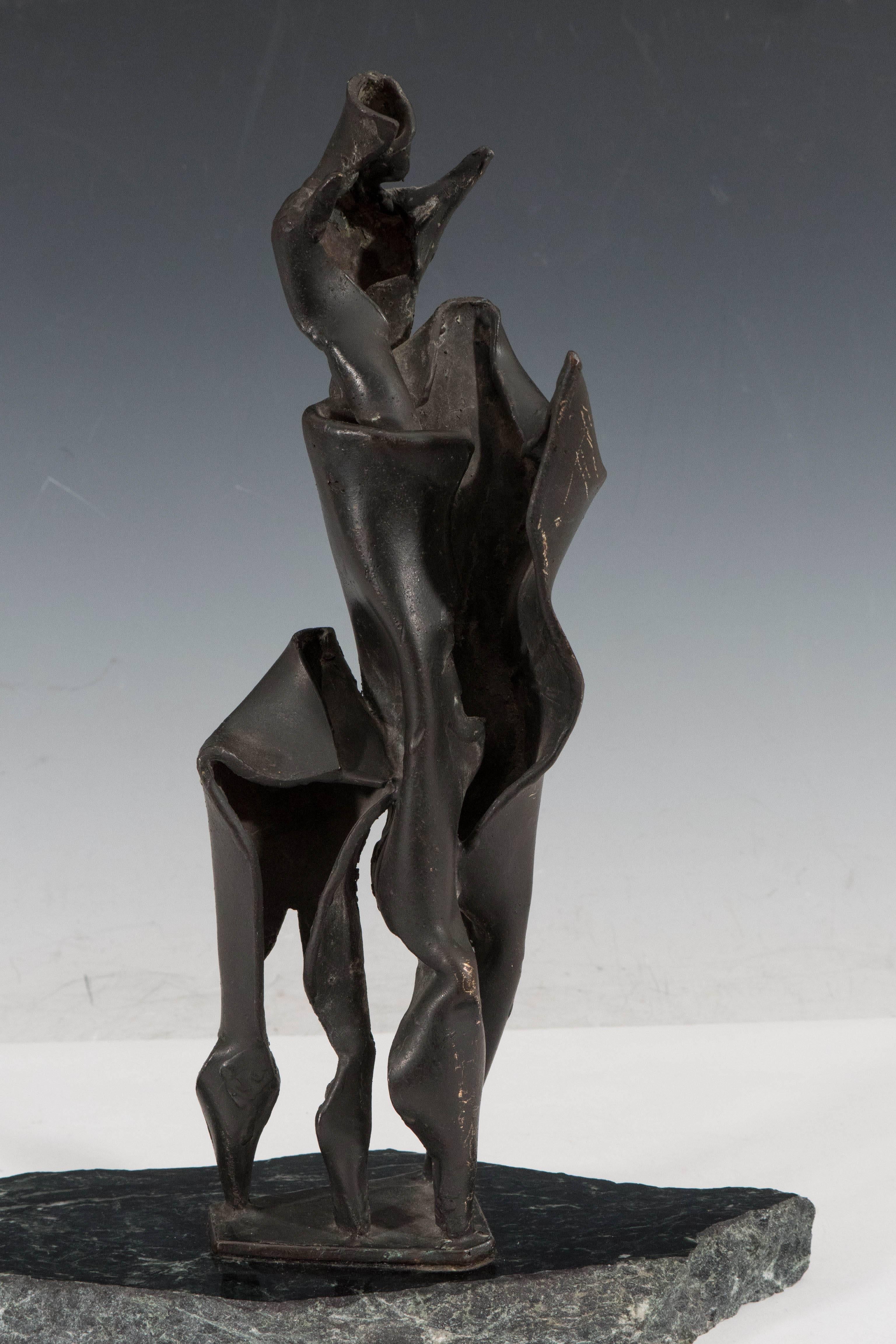 Brutalist Abstract Sculpture in Bronze on Marble Base In Good Condition In New York, NY