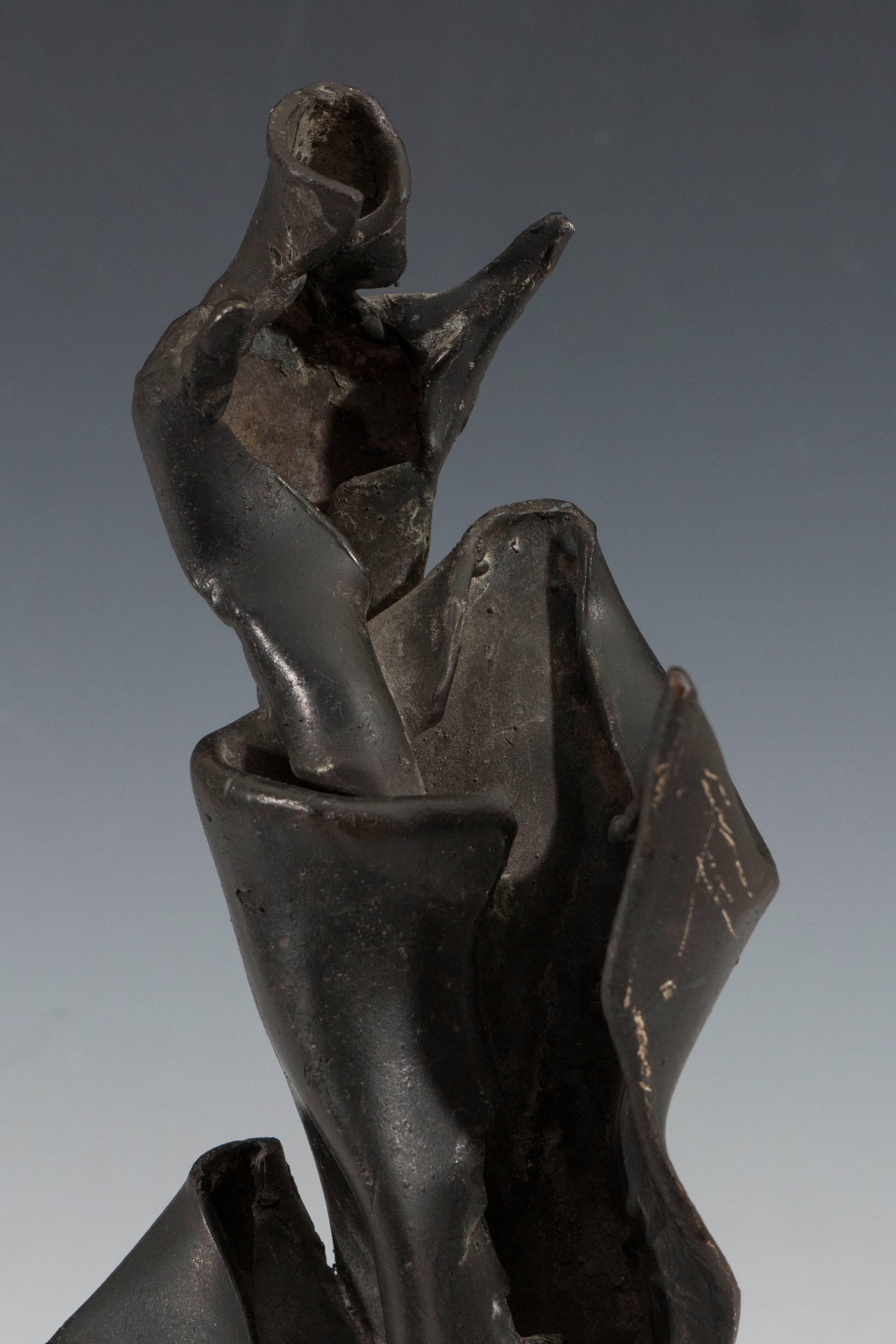 20th Century Brutalist Abstract Sculpture in Bronze on Marble Base