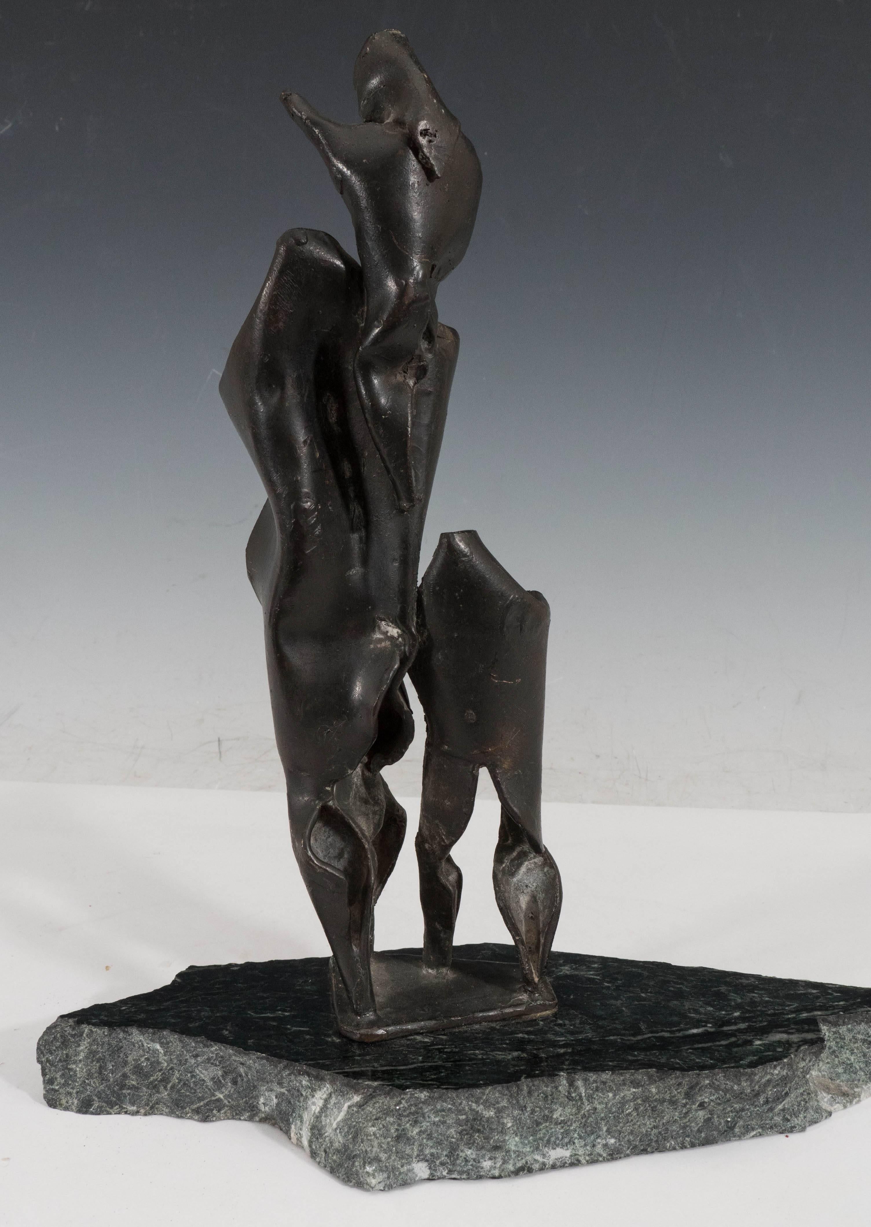 Brutalist Abstract Sculpture in Bronze on Marble Base 3