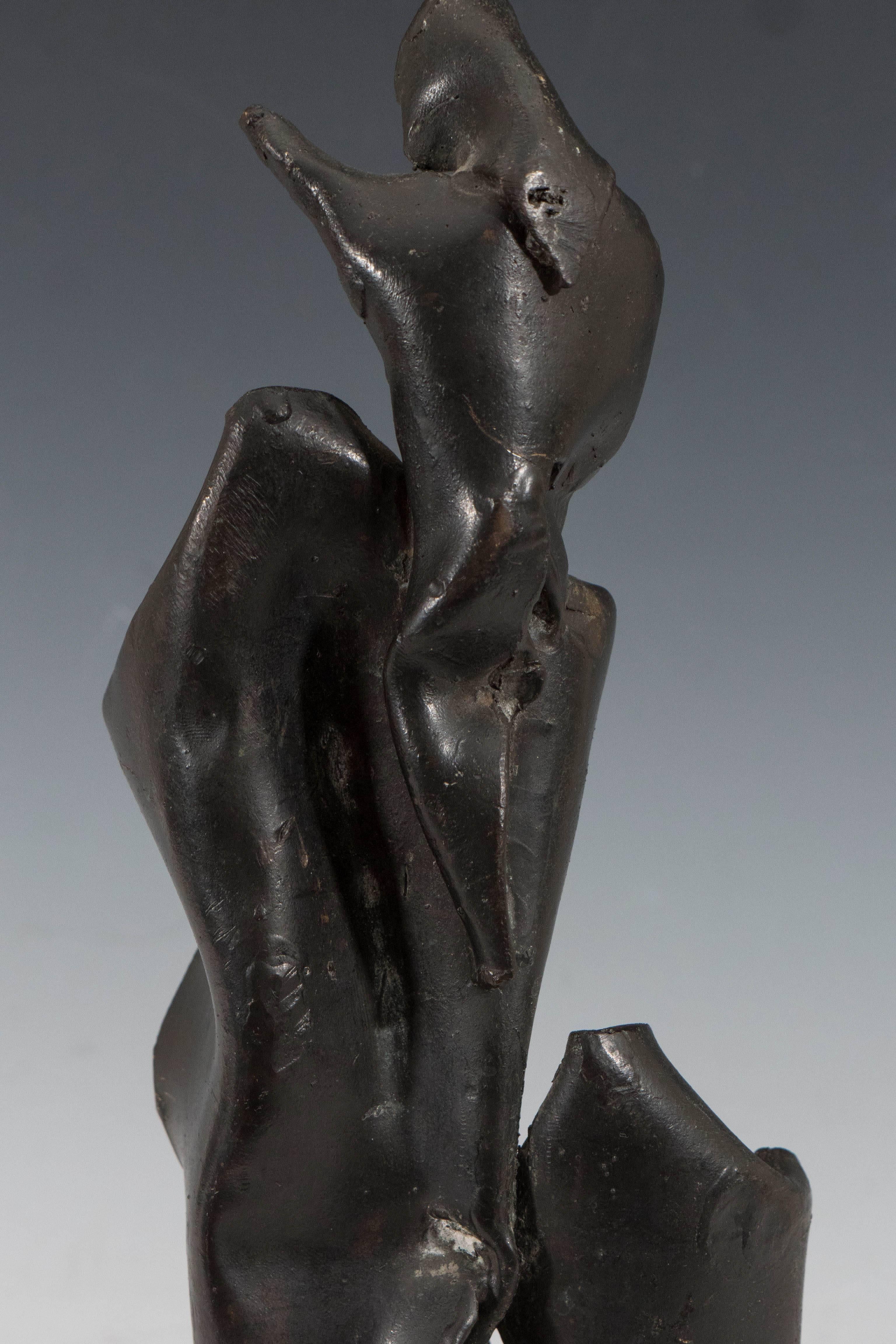 Brutalist Abstract Sculpture in Bronze on Marble Base 4