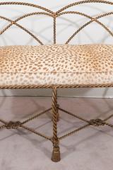 Mid-Century Italian Gilt Rope and Tassel Settee with Leopard Print Velvet Seat