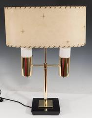 Rare Dual Light Table Lamp with Milk Glass Adornments & Parchment Shade