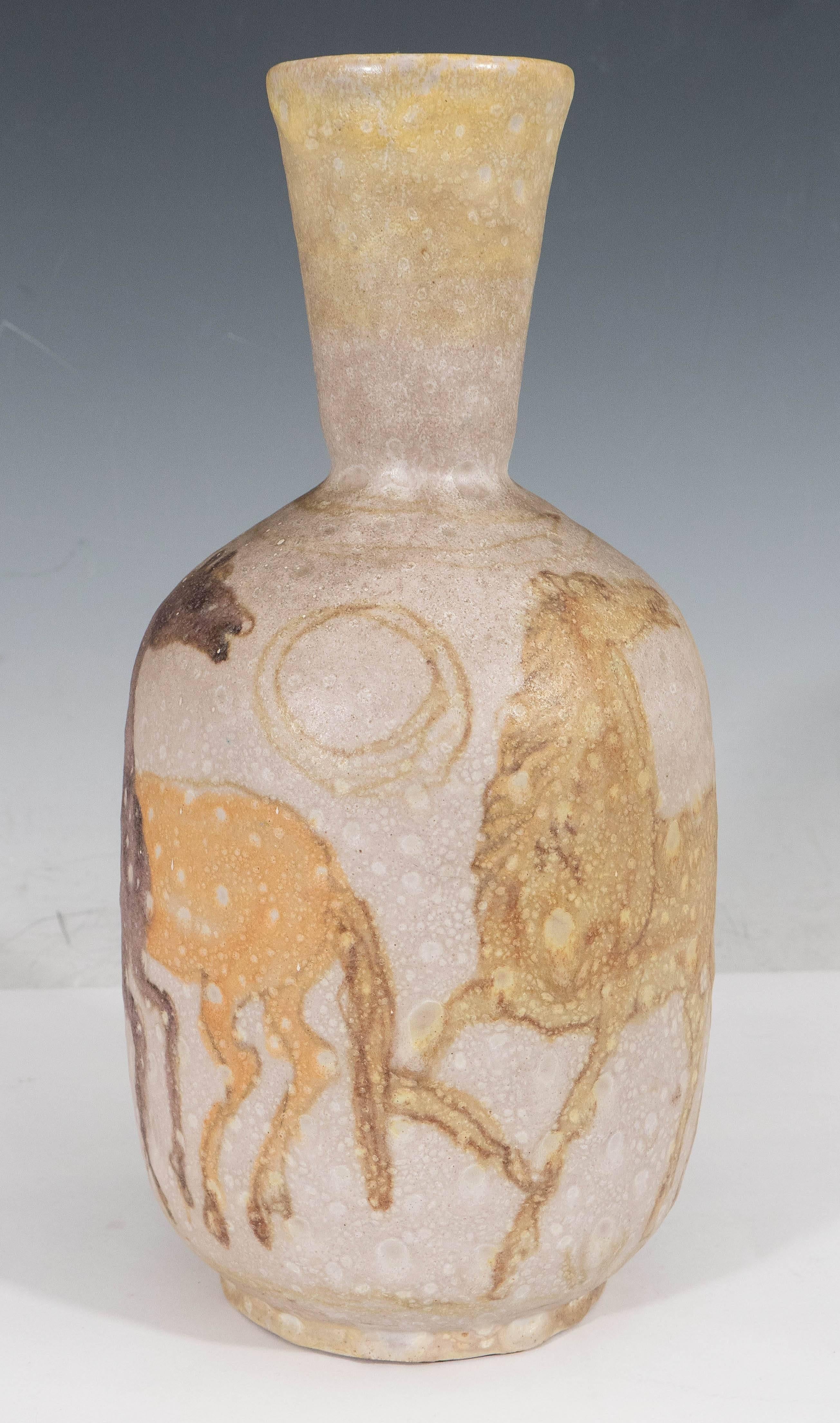 Guido Gambone Ceramic Vase with Horses In Good Condition In New York, NY