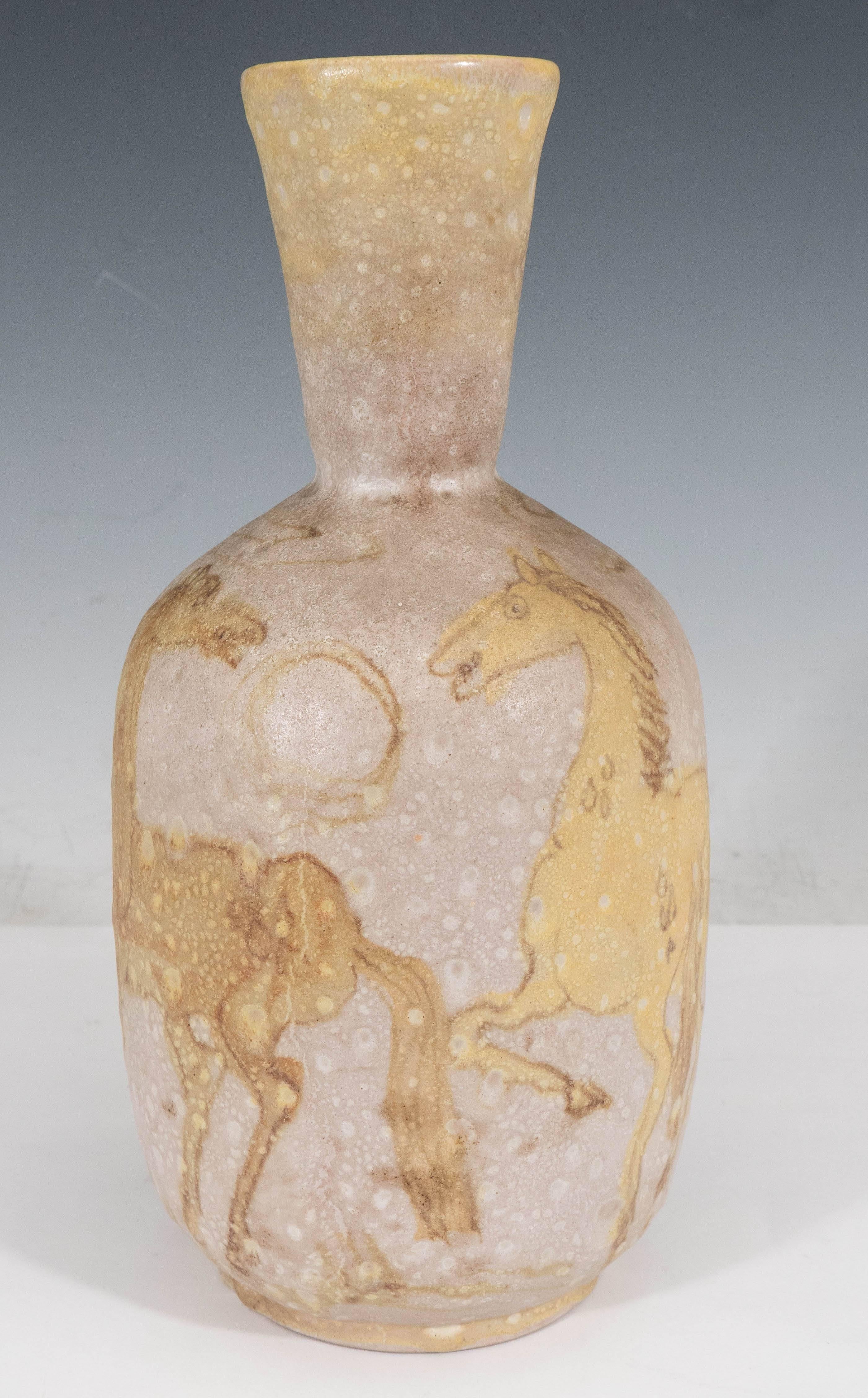 Mid-20th Century Guido Gambone Ceramic Vase with Horses