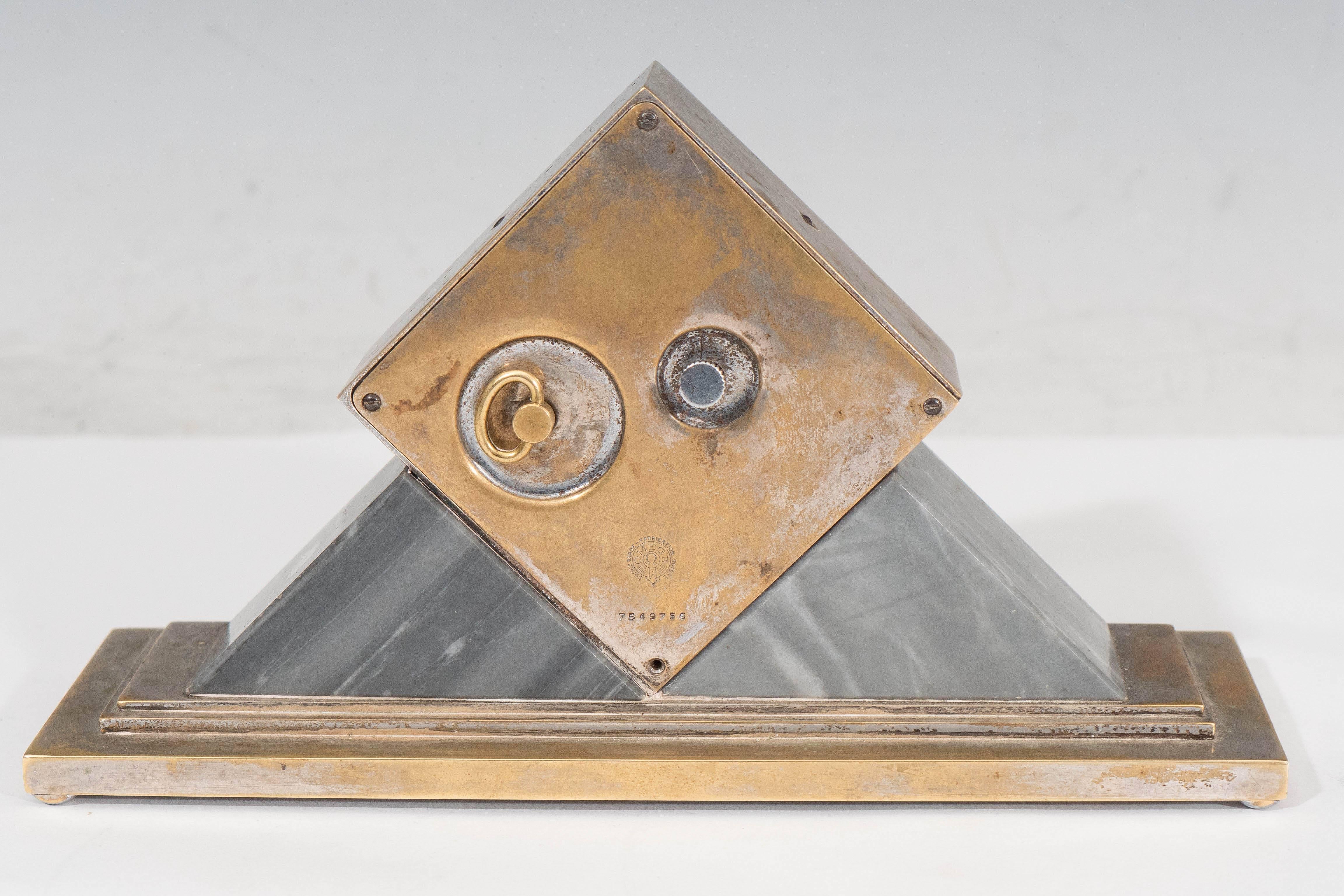 Omega Art Deco Mantel Clock with Grey Marble In Good Condition In Astoria, NY