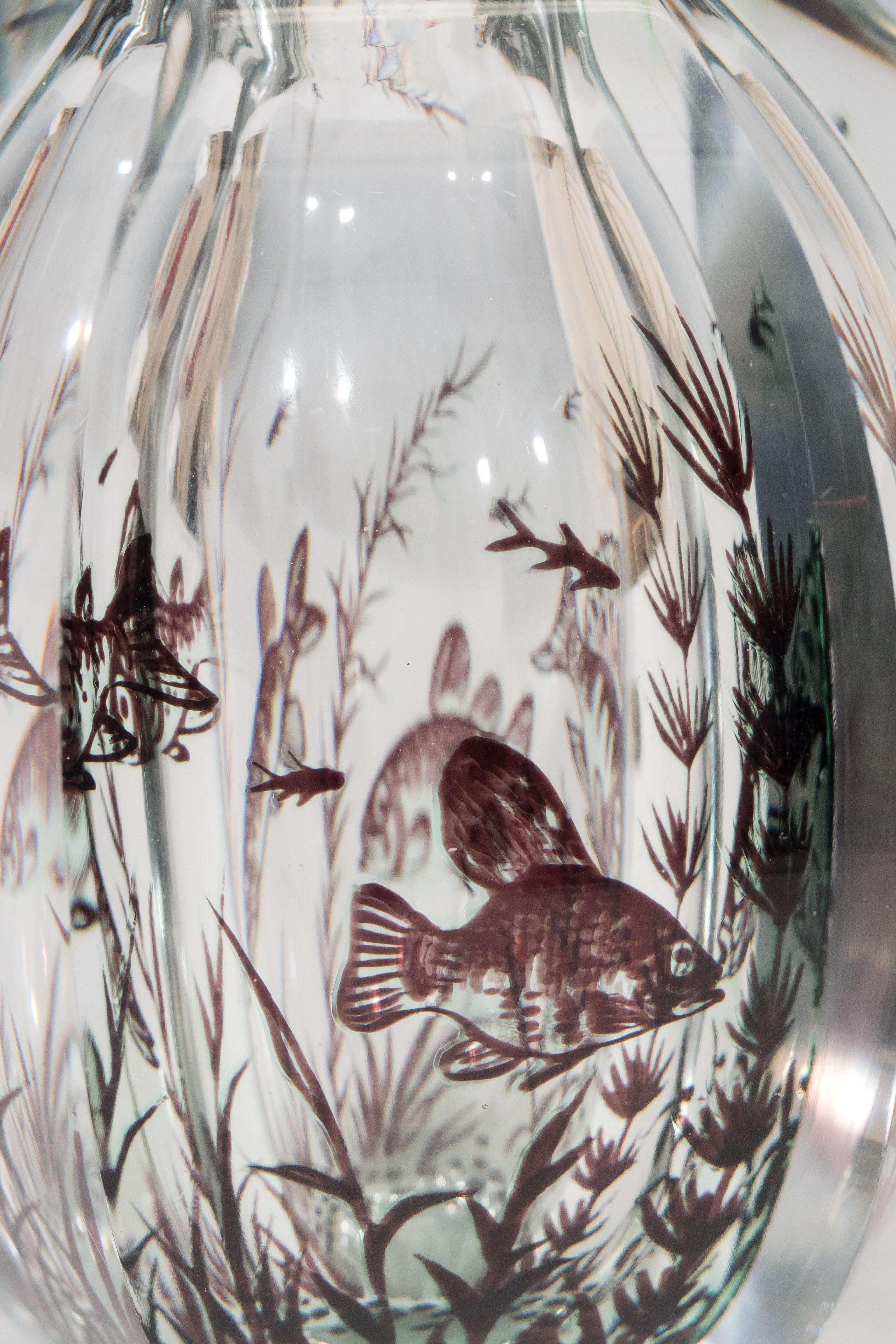 Glass Orrefors Six-Sided 'Graal' Vase by Edward Hald