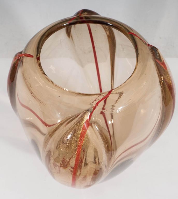 Large Murano Glass Amber Vase with Gold Leaf at 1stdibs