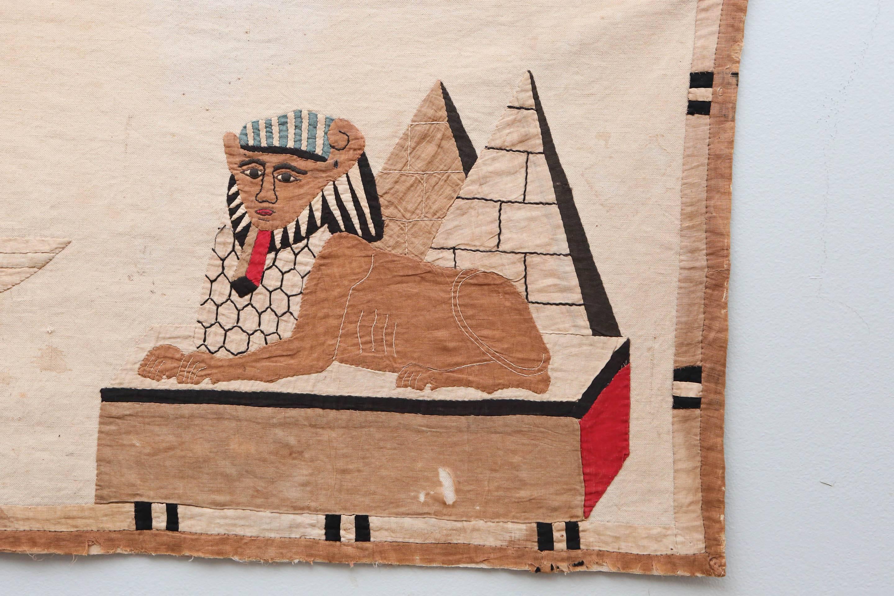 Egyptian Revival Applique Textile Panel In Good Condition For Sale In Los Angeles, CA