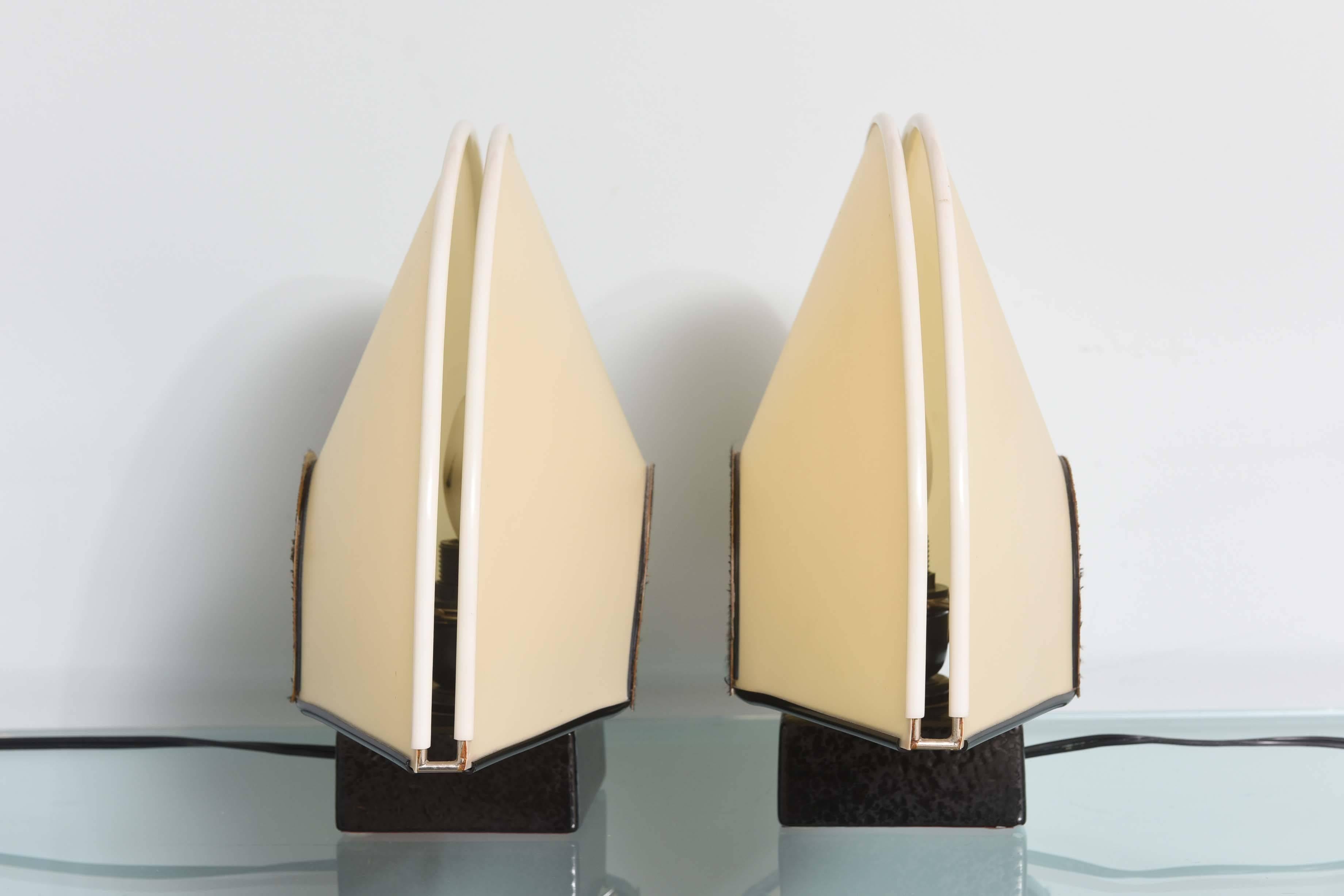 Vintage, Pair of Deco Black and White Table Lamps, Italy  In Good Condition In Miami, Miami Design District, FL