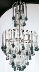 Murano Glass Chandelier with Blue Drops