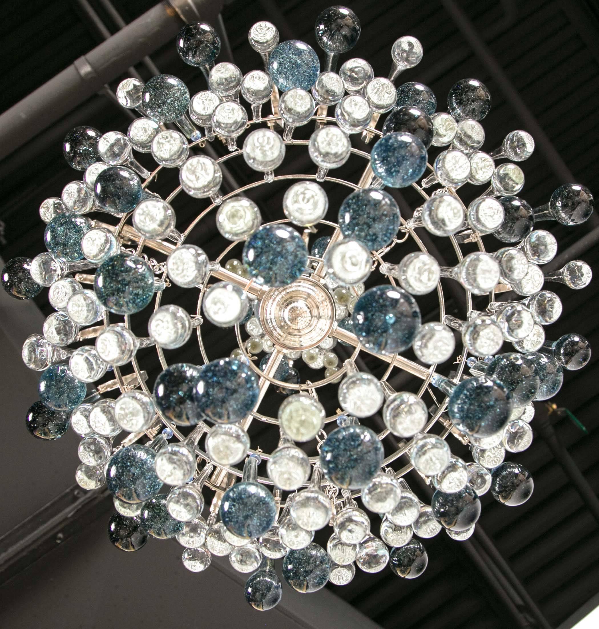 Murano Glass Chandelier with Blue Drops For Sale 1
