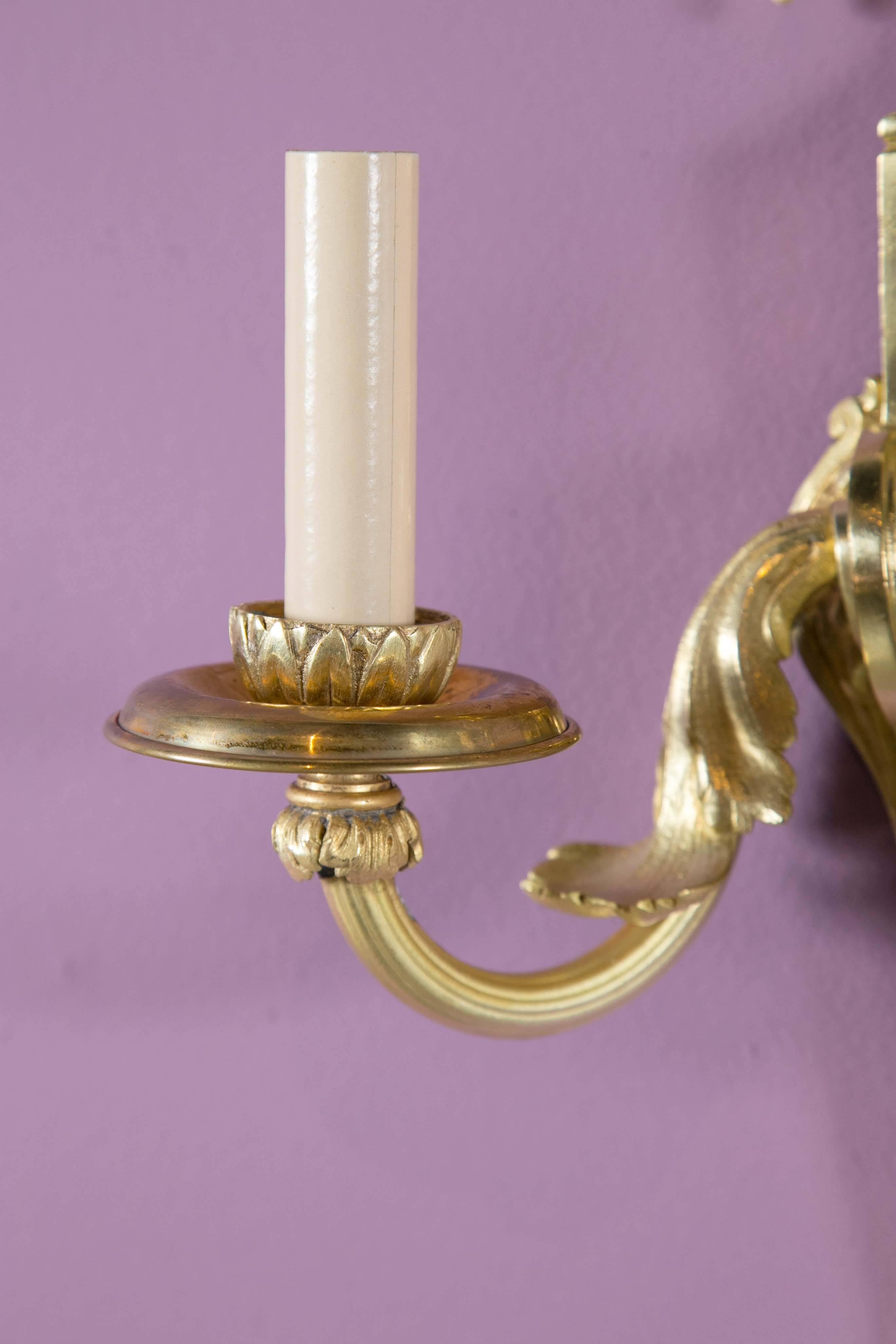 Pair of Gilt Bronze Caldwell Sconces In Excellent Condition For Sale In Stamford, CT