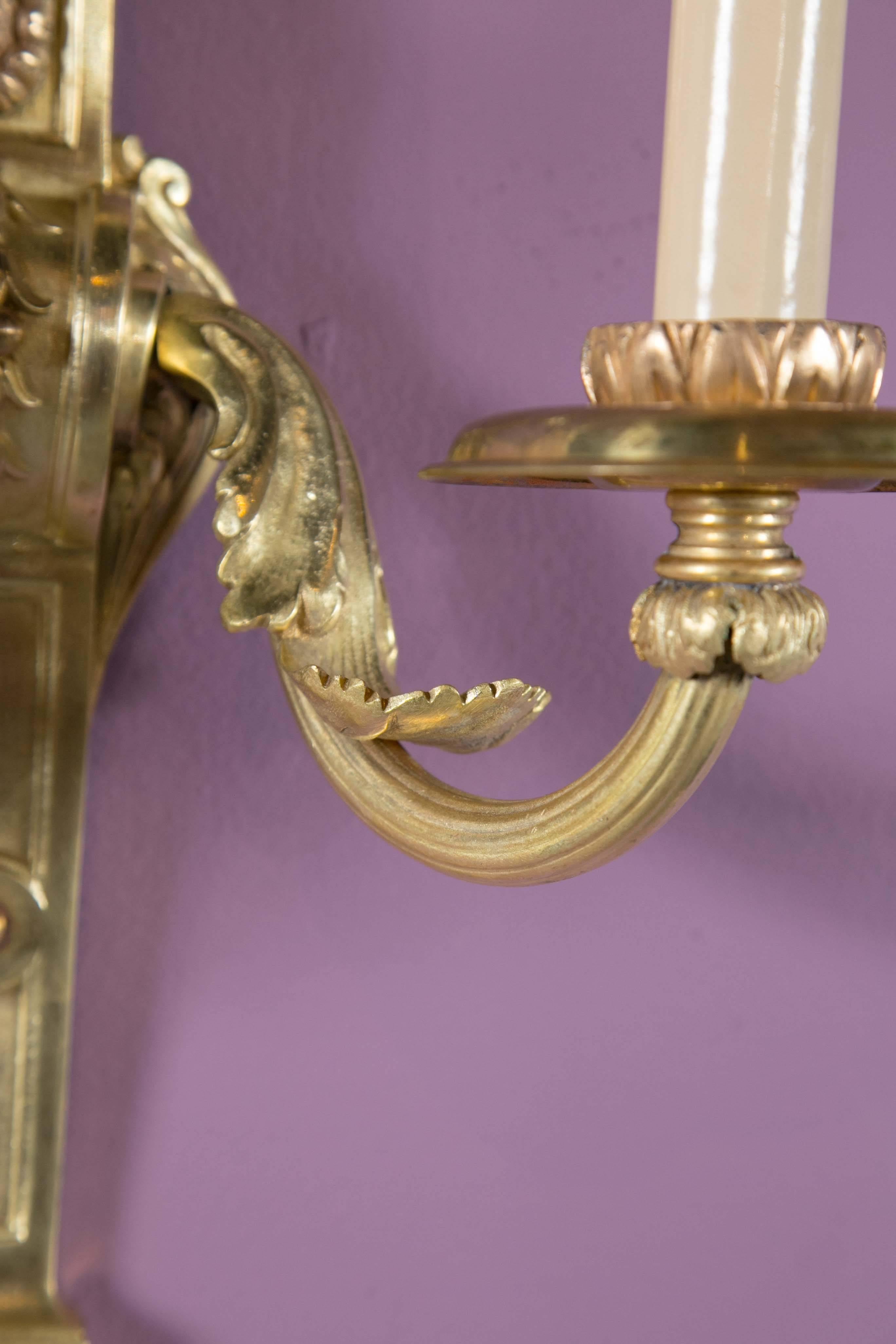 20th Century Pair of Gilt Bronze Caldwell Sconces For Sale