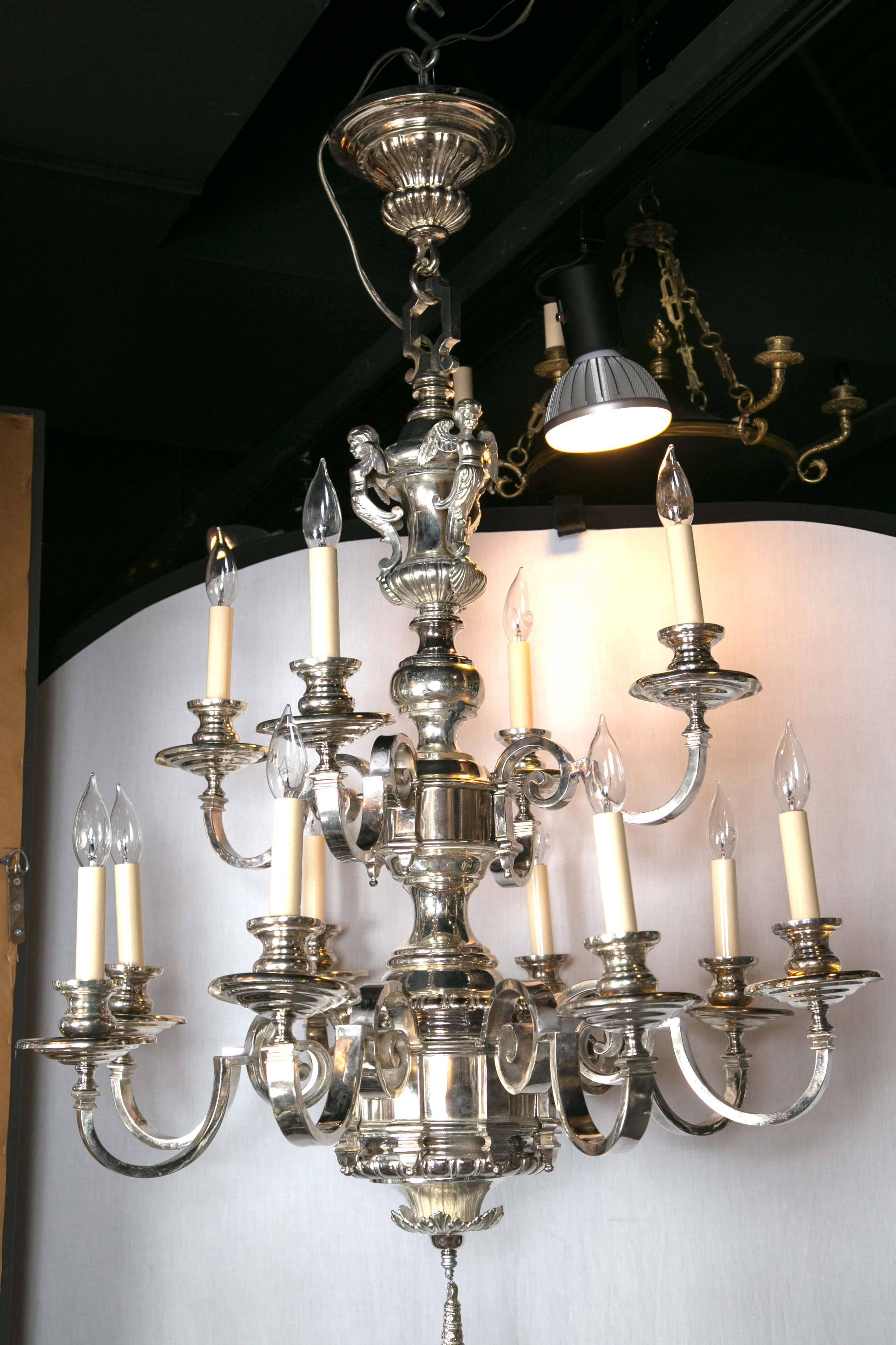 Silver Plated Caldwell Twelve-Light Chandelier For Sale 1
