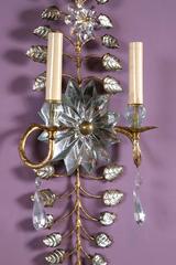 French Gilt Sconces with Mirrored Crystal Sunburst