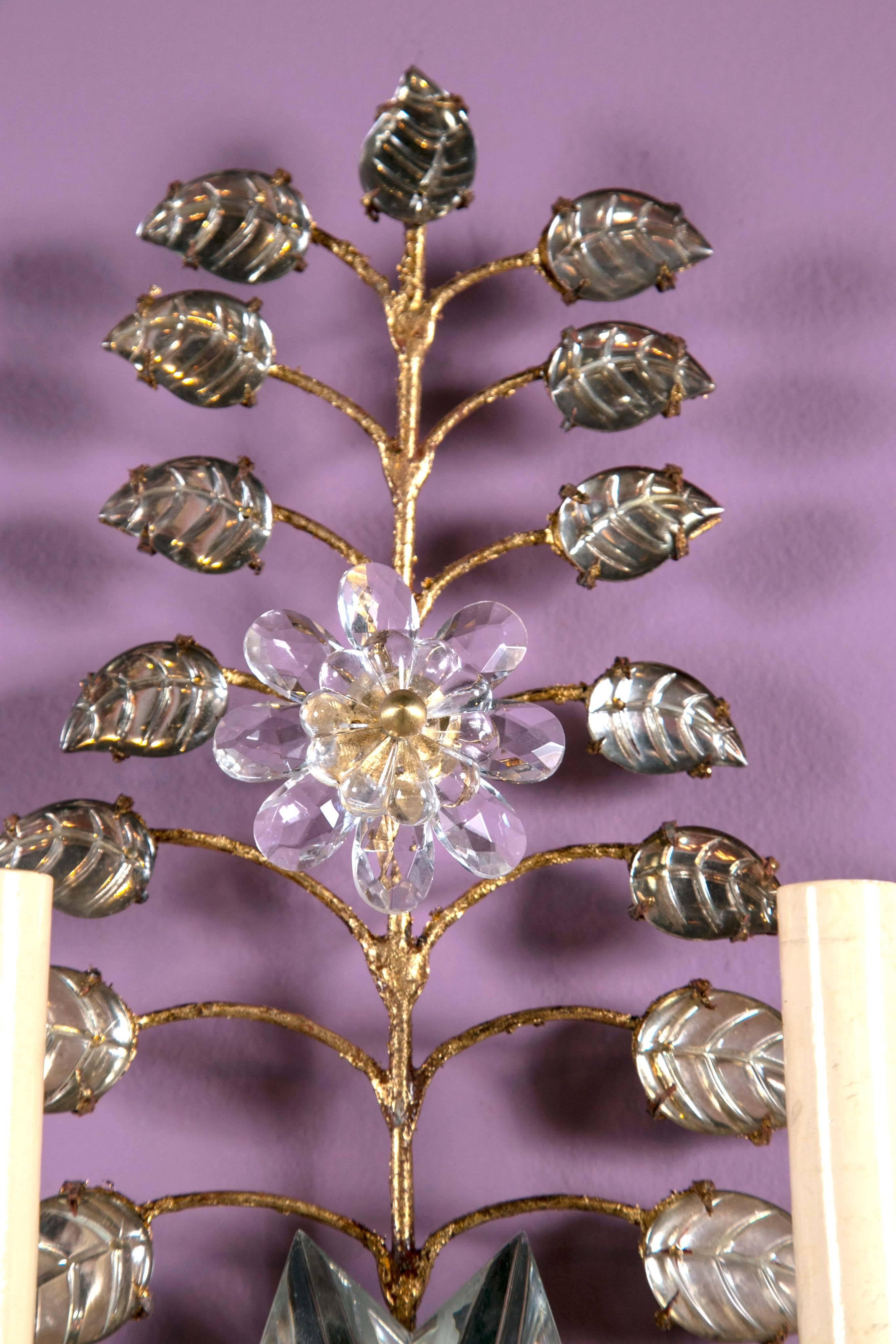 French Gilt Sconces with Mirrored Crystal Sunburst In Excellent Condition For Sale In Stamford, CT