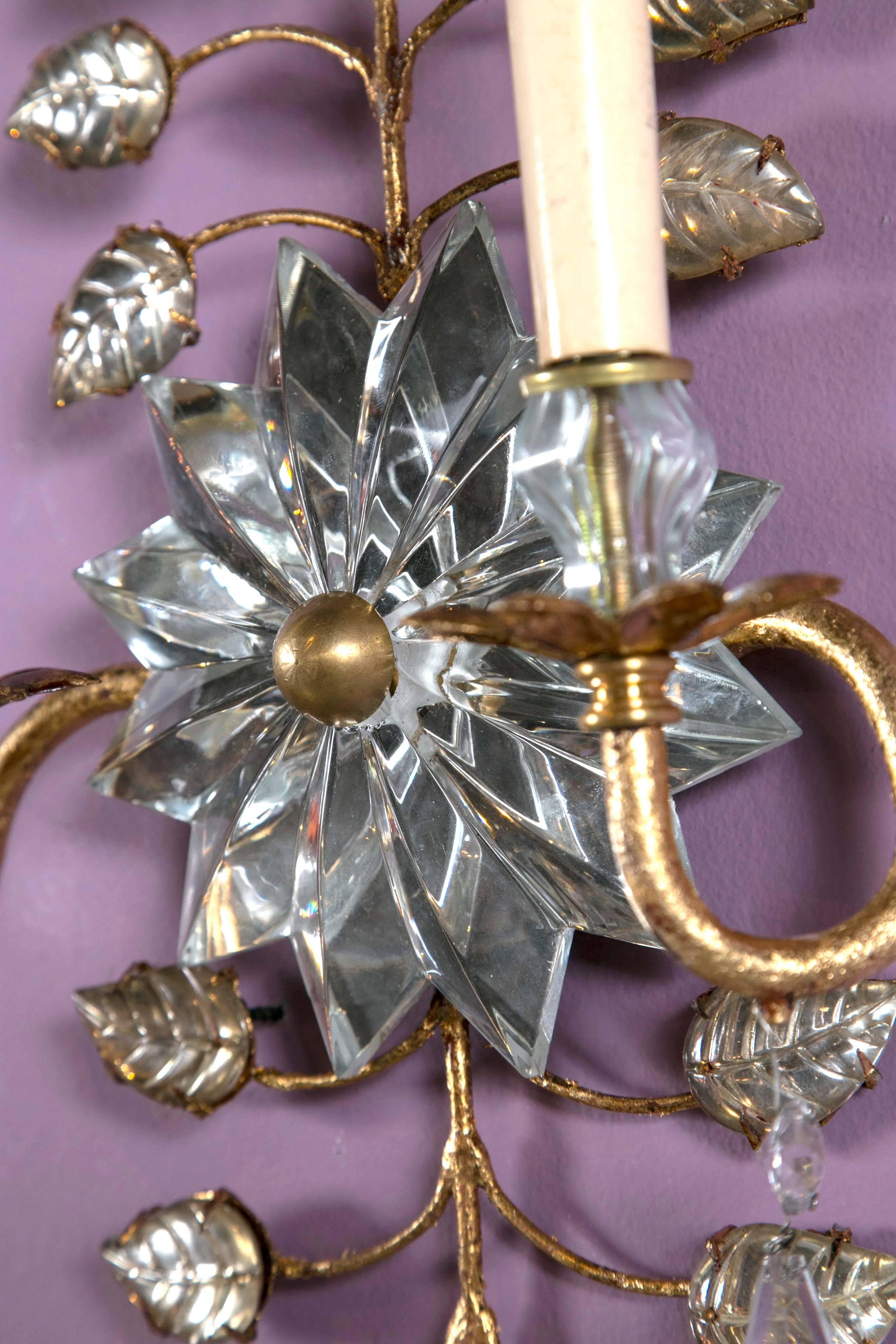 French Gilt Sconces with Mirrored Crystal Sunburst For Sale 3