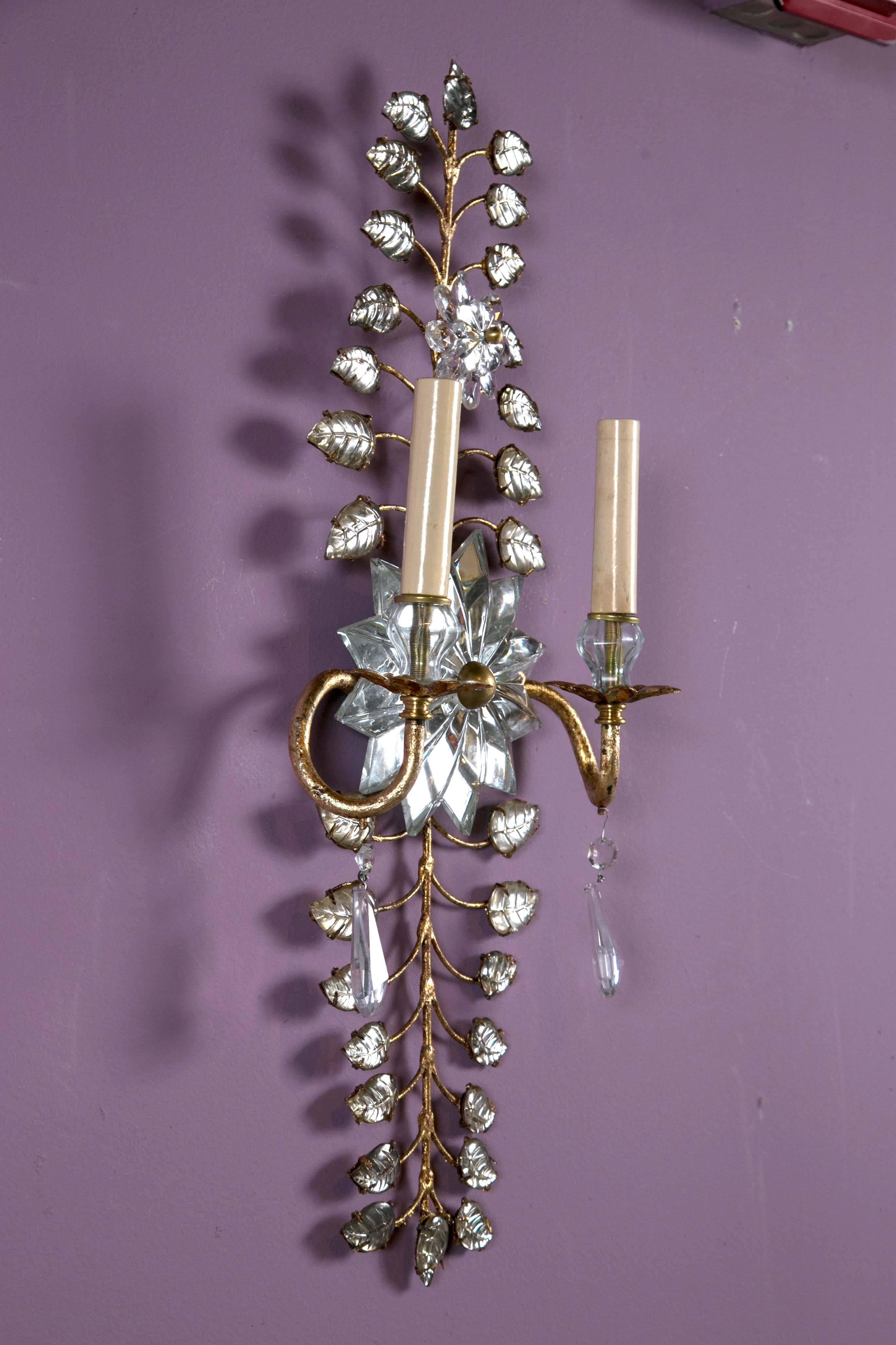 French Gilt Sconces with Mirrored Crystal Sunburst For Sale 5