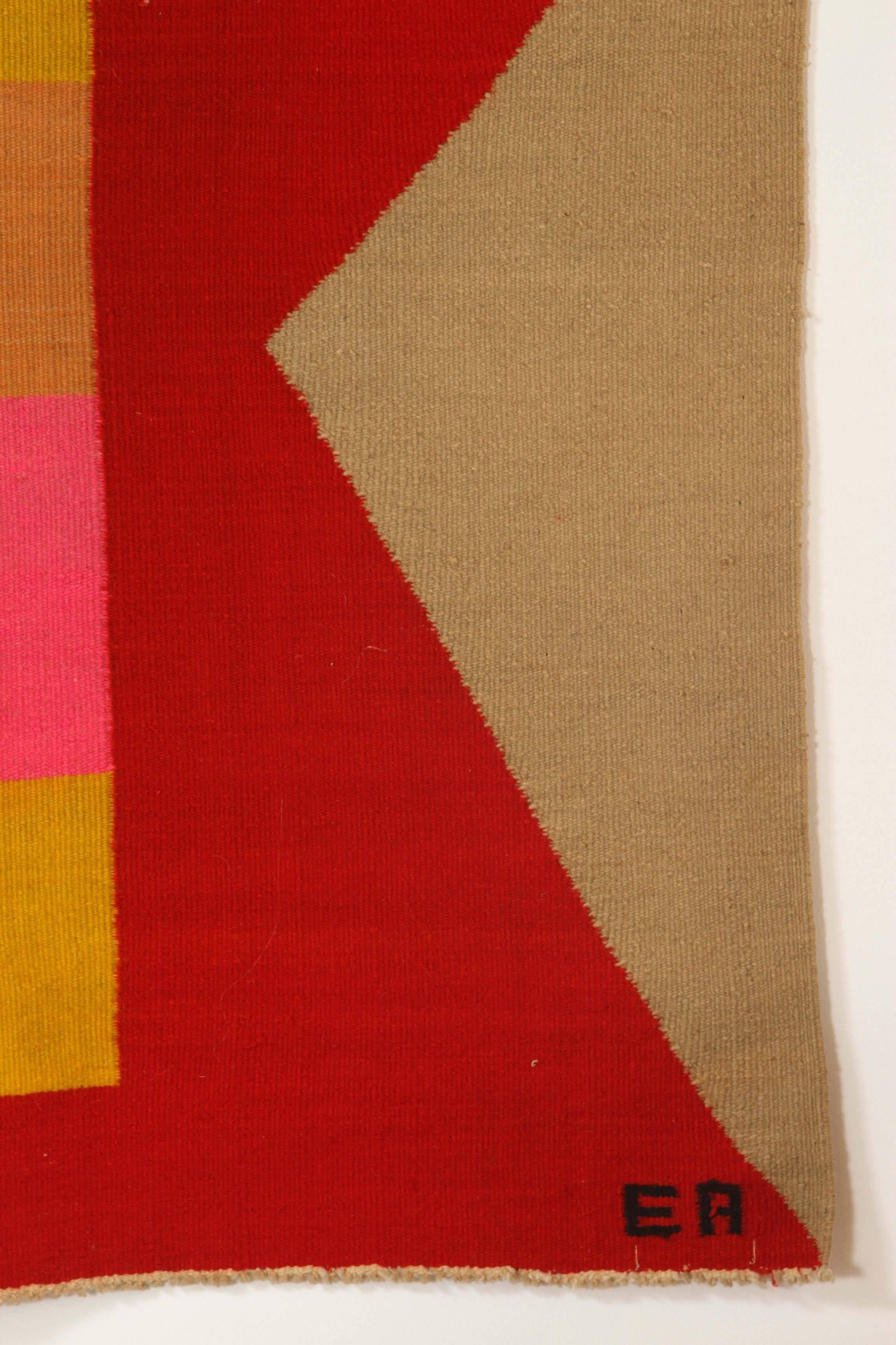 This design and color way were featured in California Design 11, in 1972. Strong Ackerman graphic in this tightly woven Era Industries piece.
