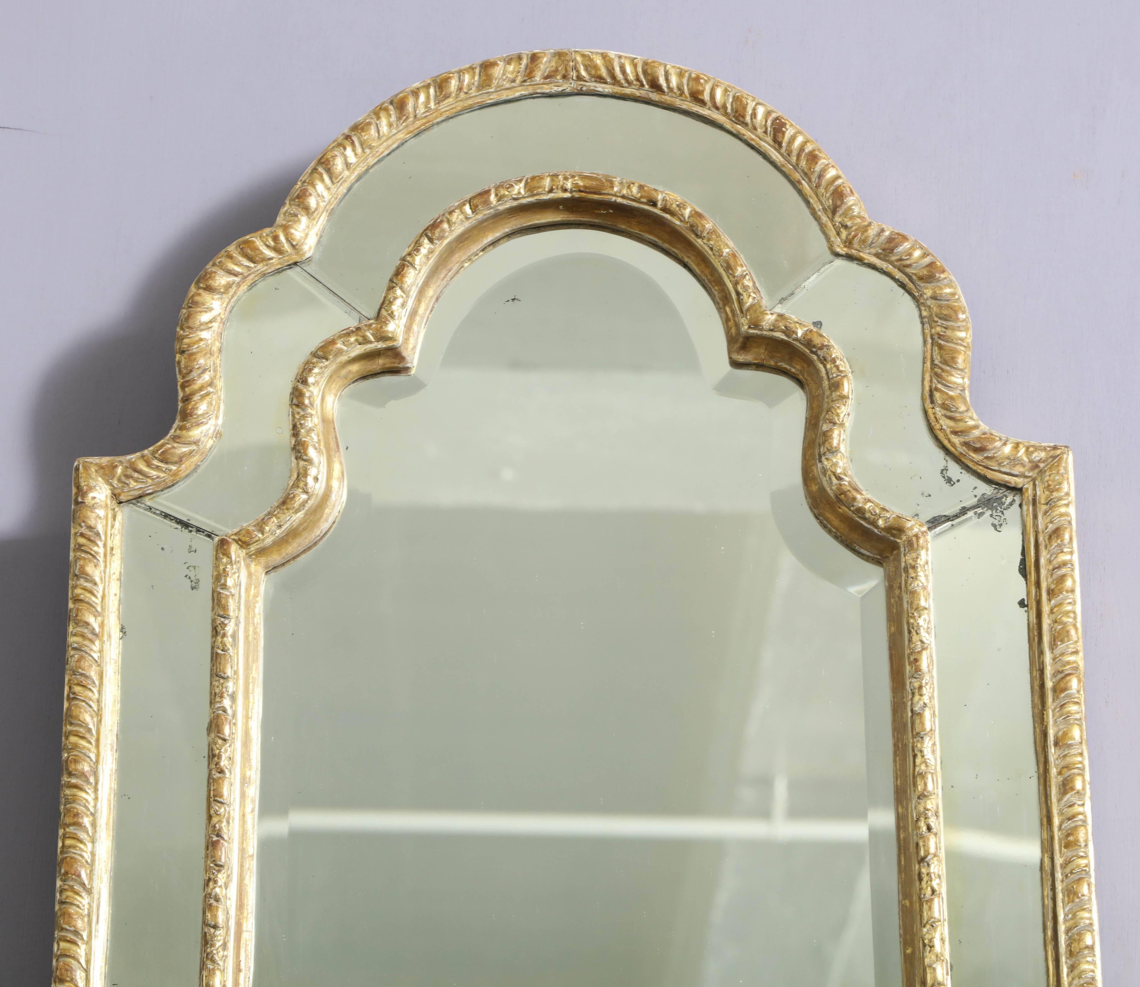 Queen Anne Arched Giltwood Border Glass Mirror In Excellent Condition In Greenwich, CT