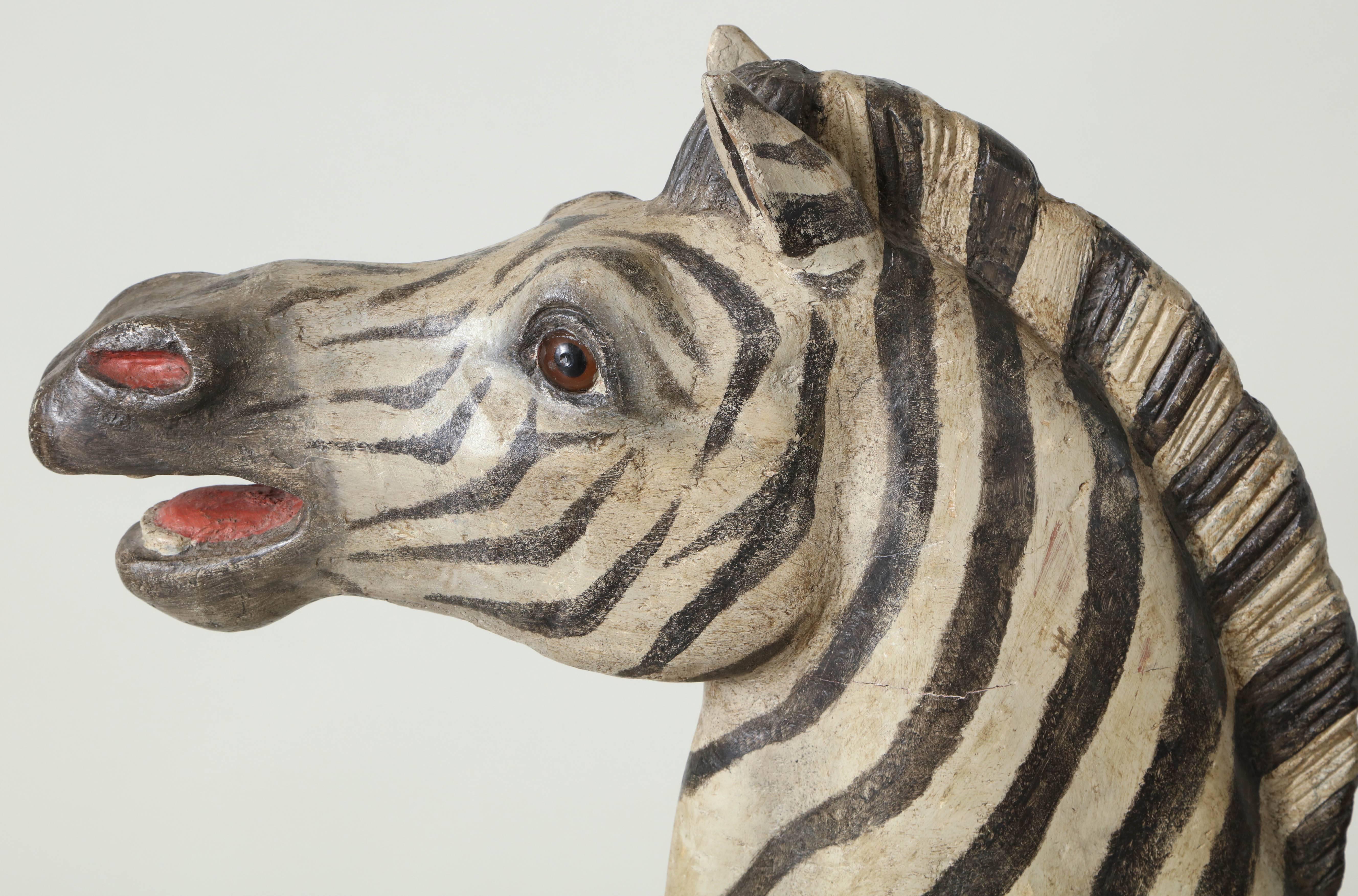 Carved Exceptional Exotic Carousel Zebra by Karl Muller For Sale