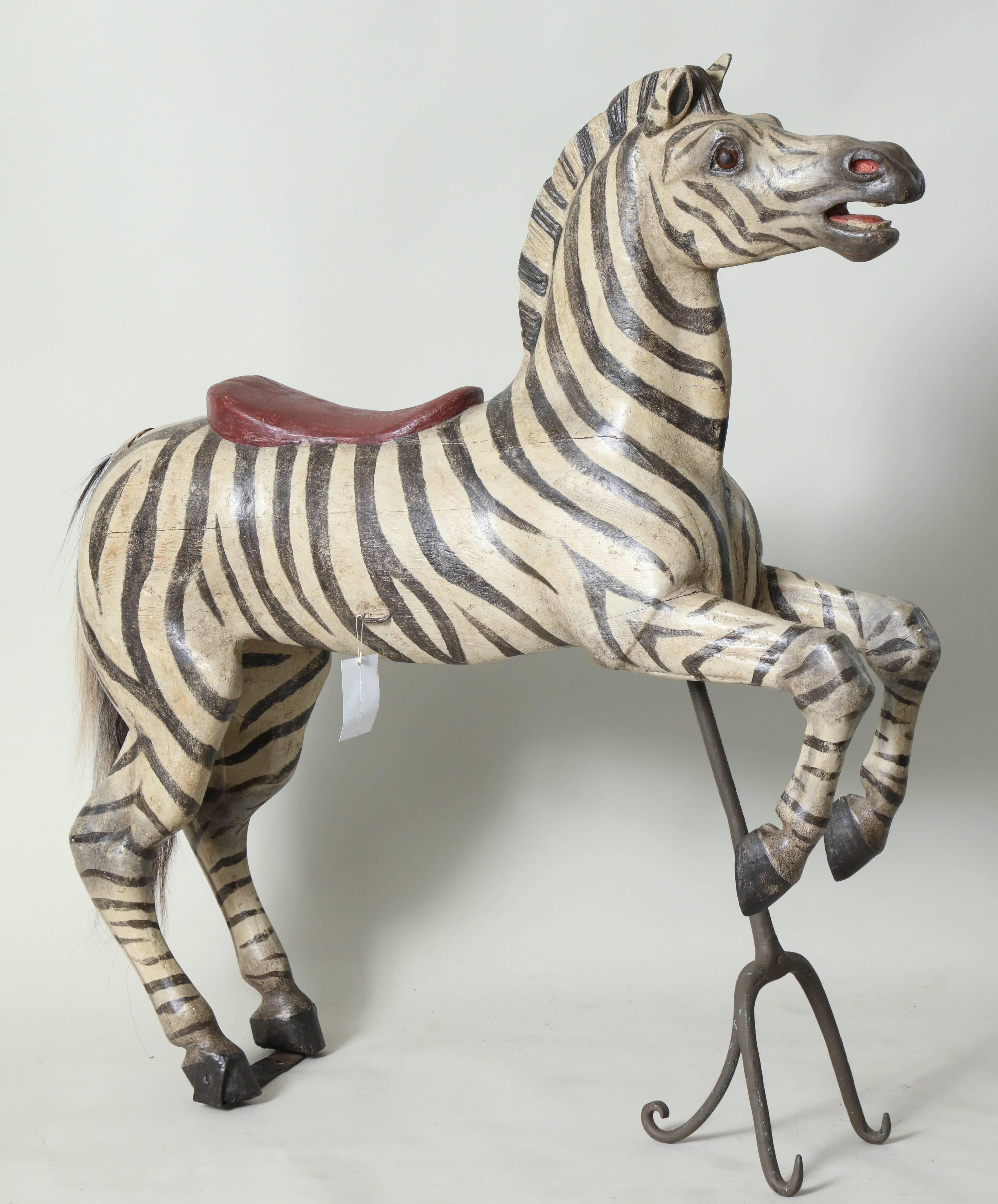 Late 19th Century Exceptional Exotic Carousel Zebra by Karl Muller For Sale