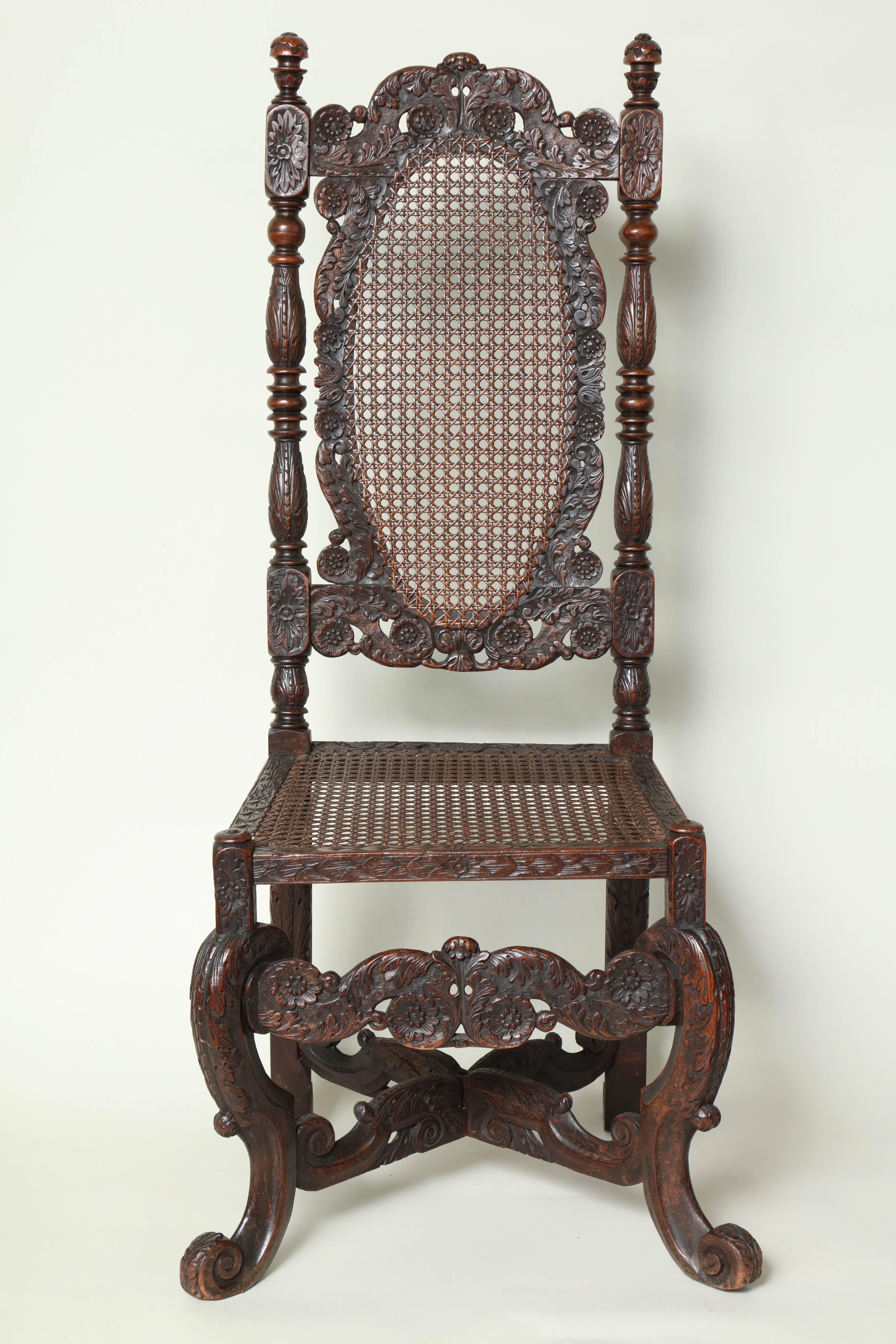 English Rare Pair of James II Walnut Hall Chairs For Sale