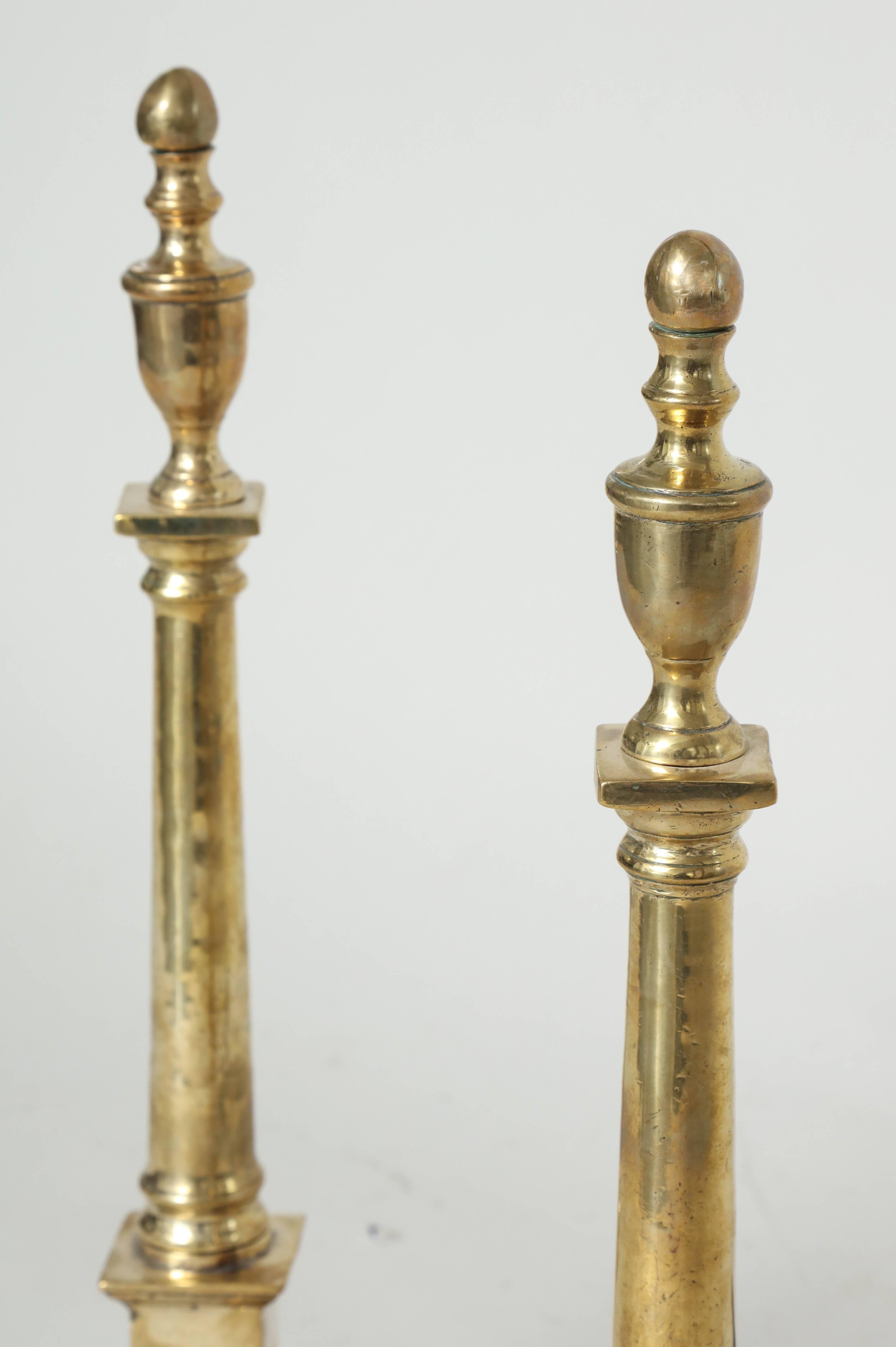 Pair of Brass Neoclassical Andirons In Excellent Condition In Greenwich, CT