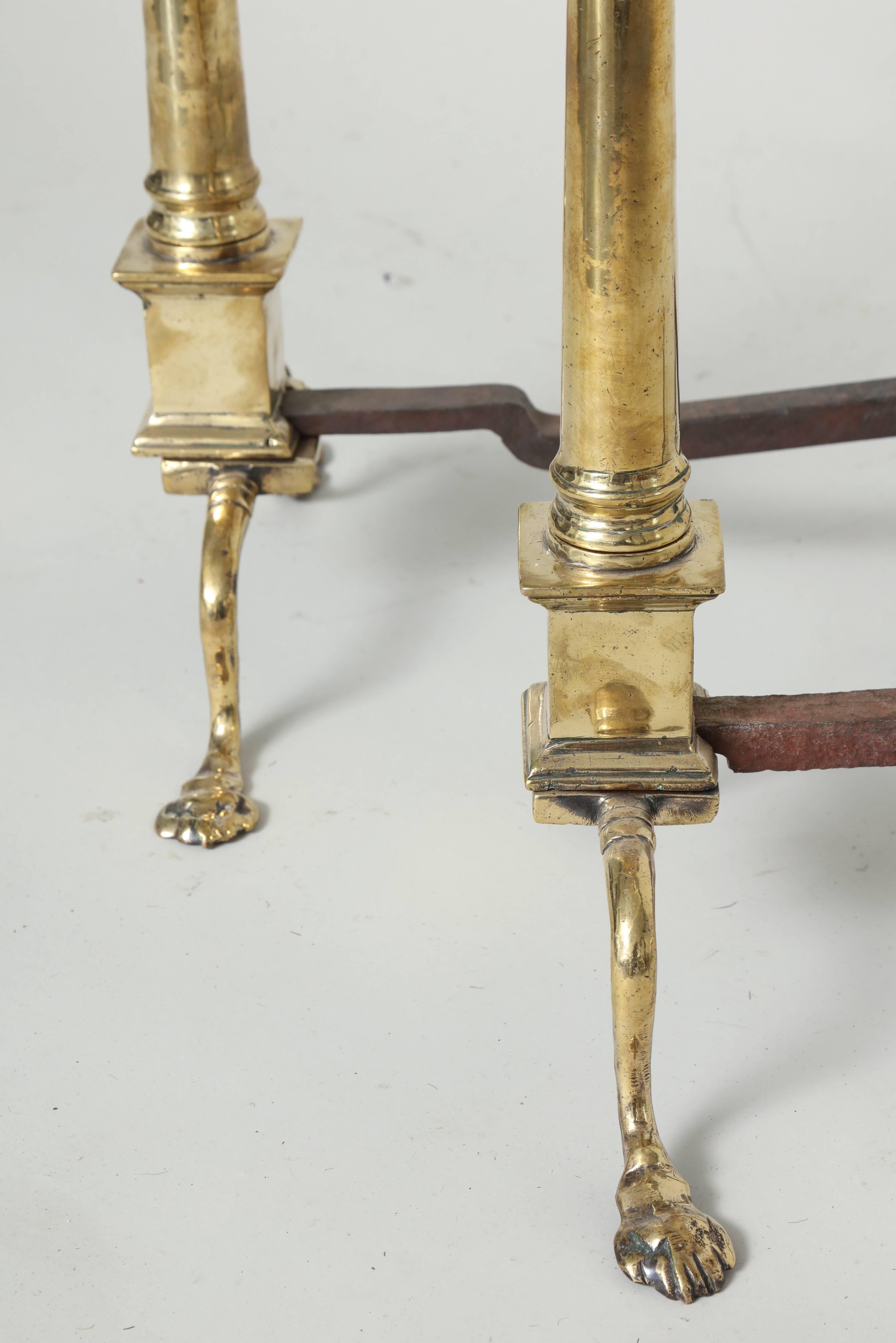 Late 19th Century Pair of Brass Neoclassical Andirons